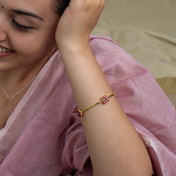Pink Kudi Bangle | 92.5 Silver | 22 Carat Gold Plated