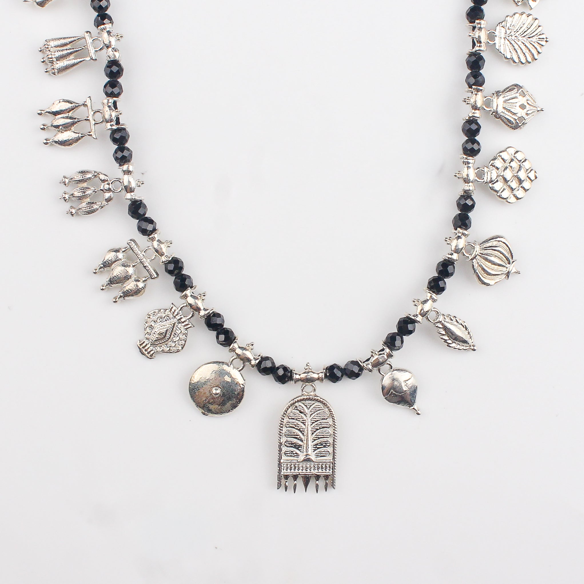 The Aadyaa Saaj (Silver, Black spinel) Short | 92.5 Silver | Shiny Silver Finish ( Made to Order )