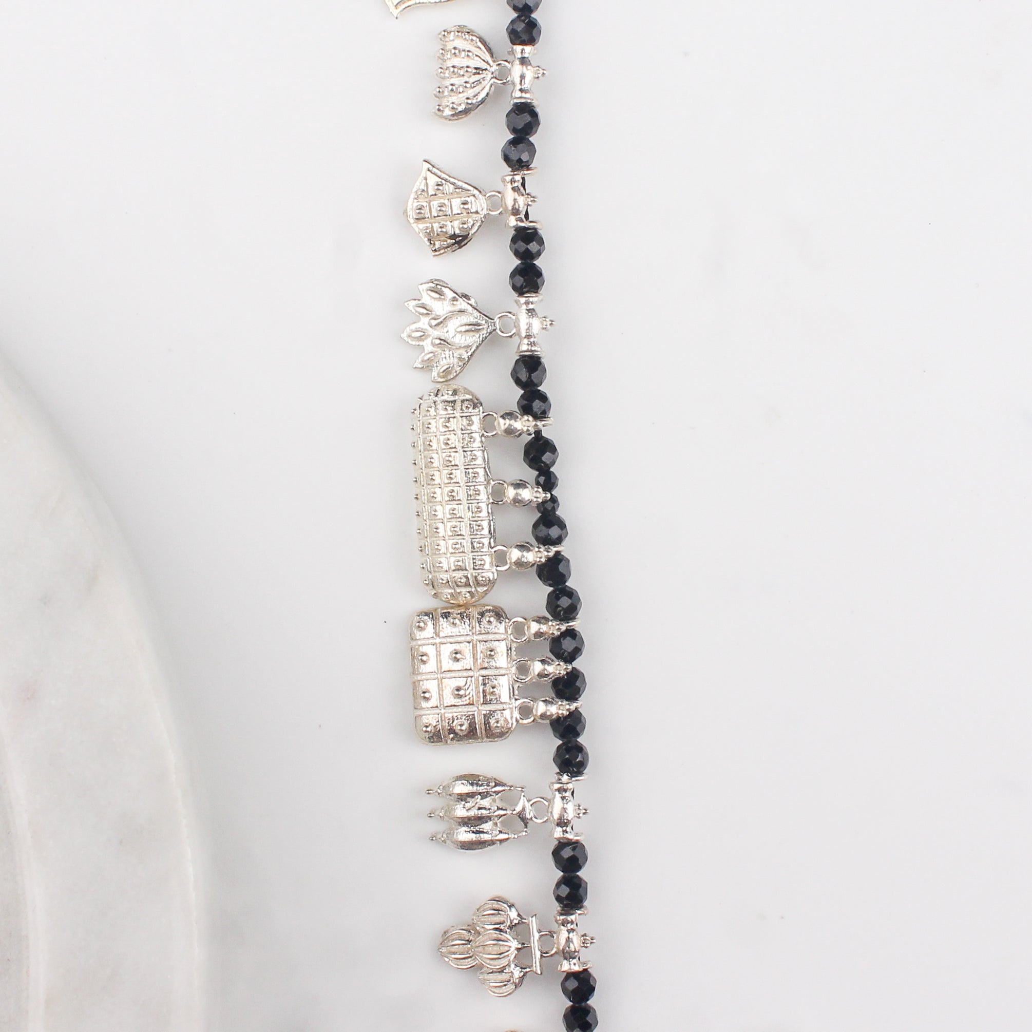 The Aadyaa Saaj (Silver, Black spinel) Short | 92.5 Silver | Shiny Silver Finish ( Made to Order )