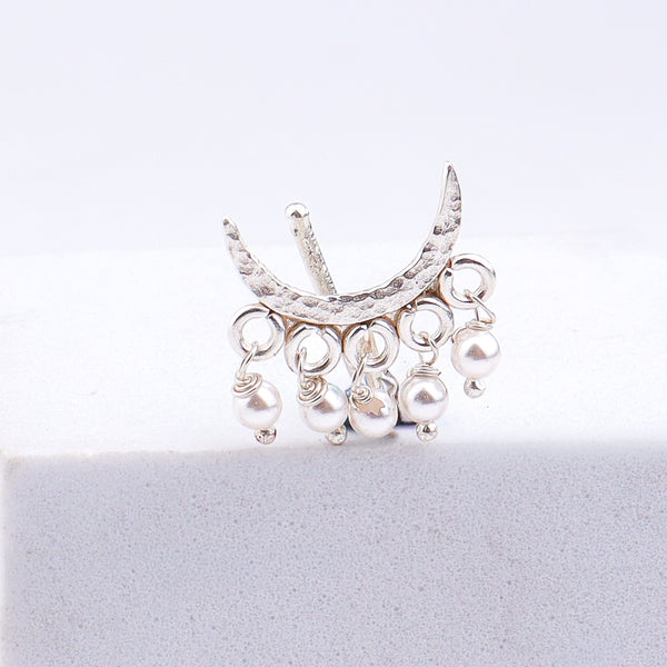 Silver Hammered Chandrakor Clip-On Nose Pin (Large)