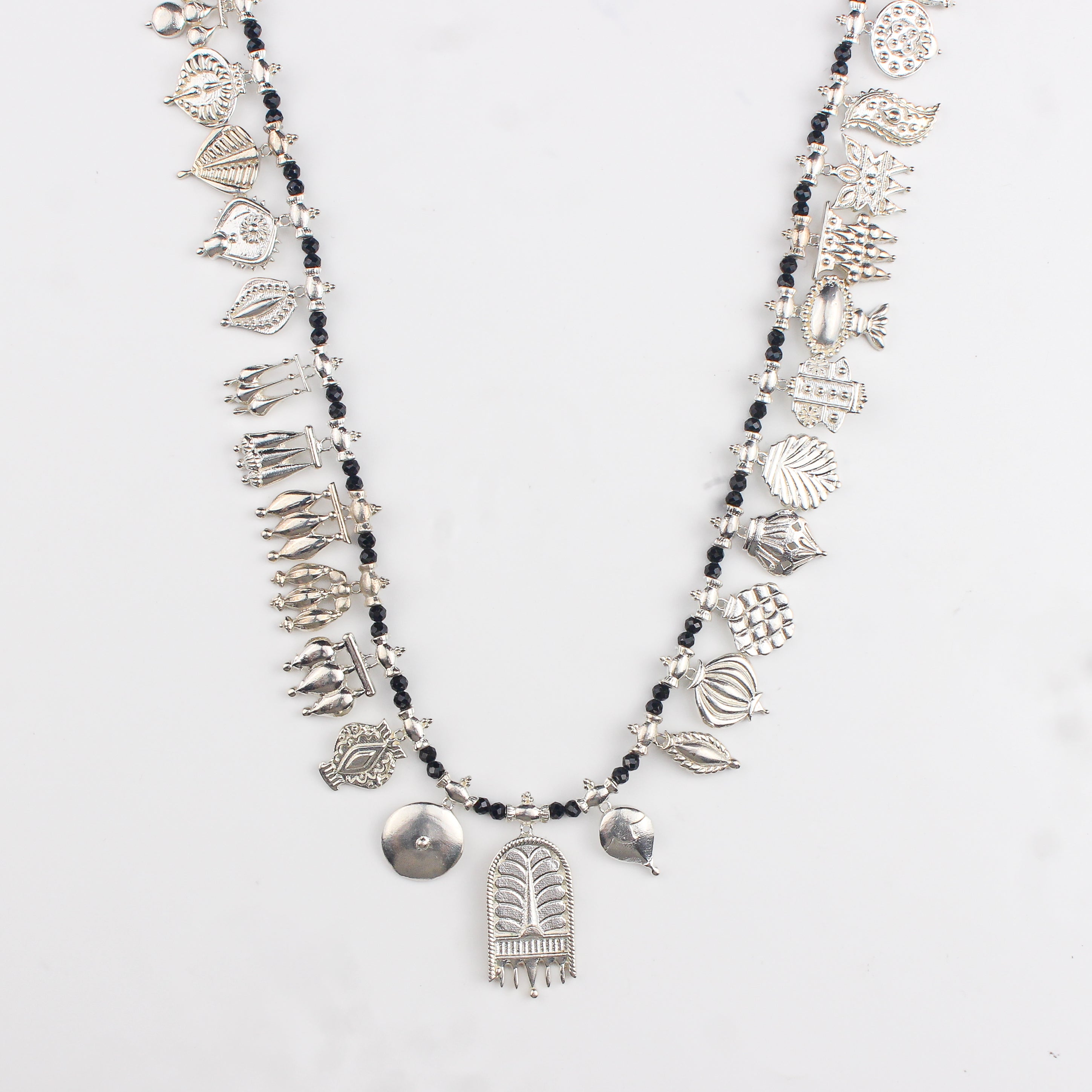 The Aadyaa Saaj - Shiny Silver, Black spinel (Made to Order)