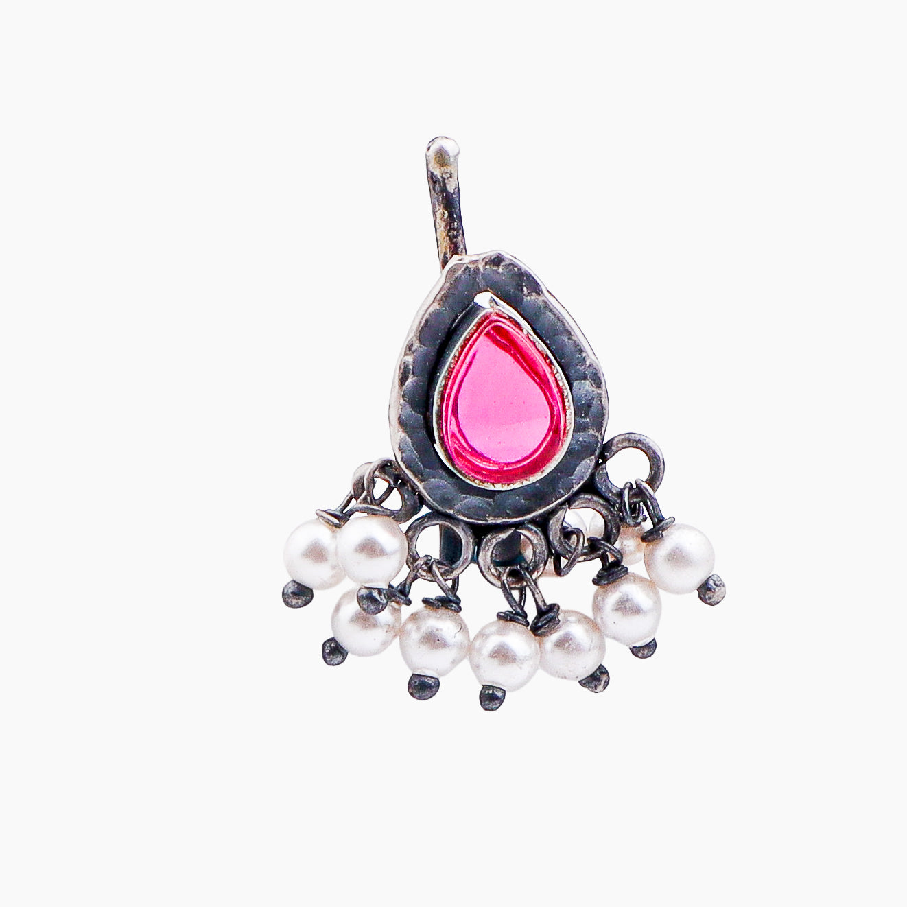 Oxidised Pink Drop Clip-On Nose Pin (Large)