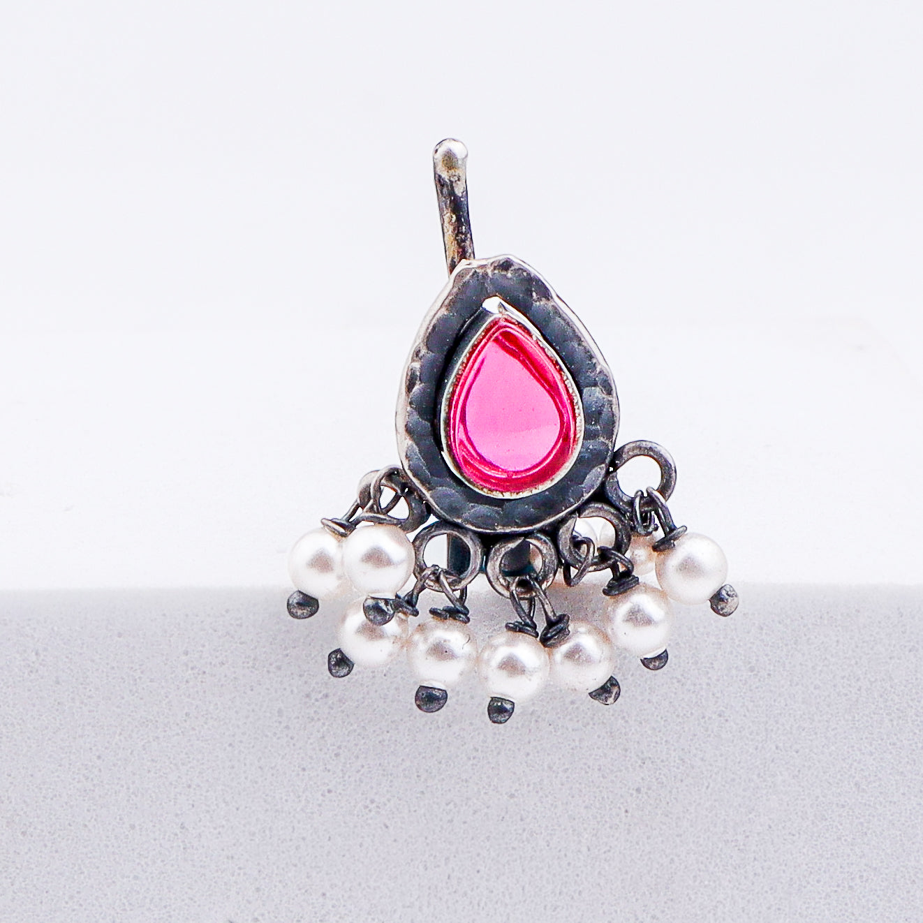Oxidised Pink Drop Clip-On Nose Pin (Large)