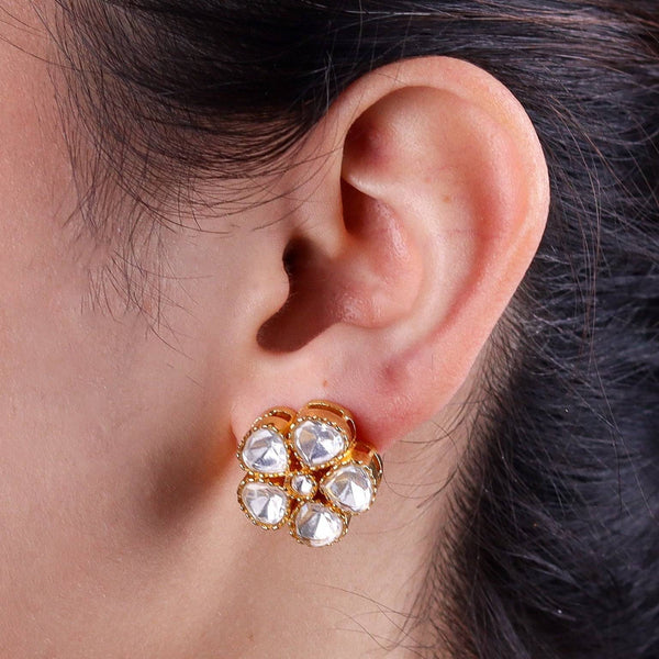 Model wearing 22K gold-plated fashion earrings for a sophisticated and contemporary jewelry look