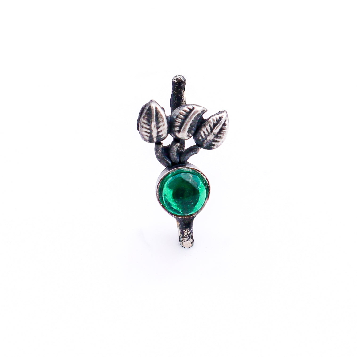 Oxidised Green Petalfall Clip-On Nose Pin (Large)