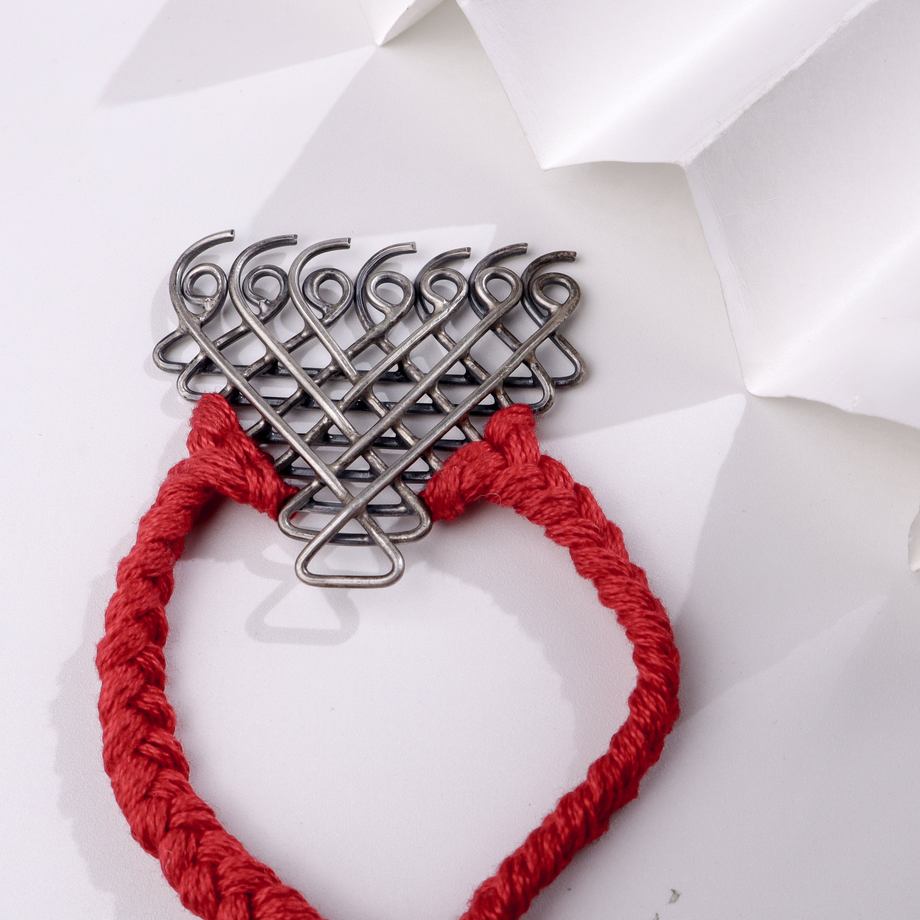 Red Thread Saraswati Bracelet – Big Motif | 92.5 Silver