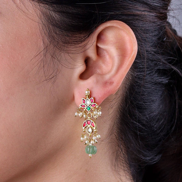 Model wearing 22K gold-plated fashion earrings for a sophisticated and contemporary jewelry look