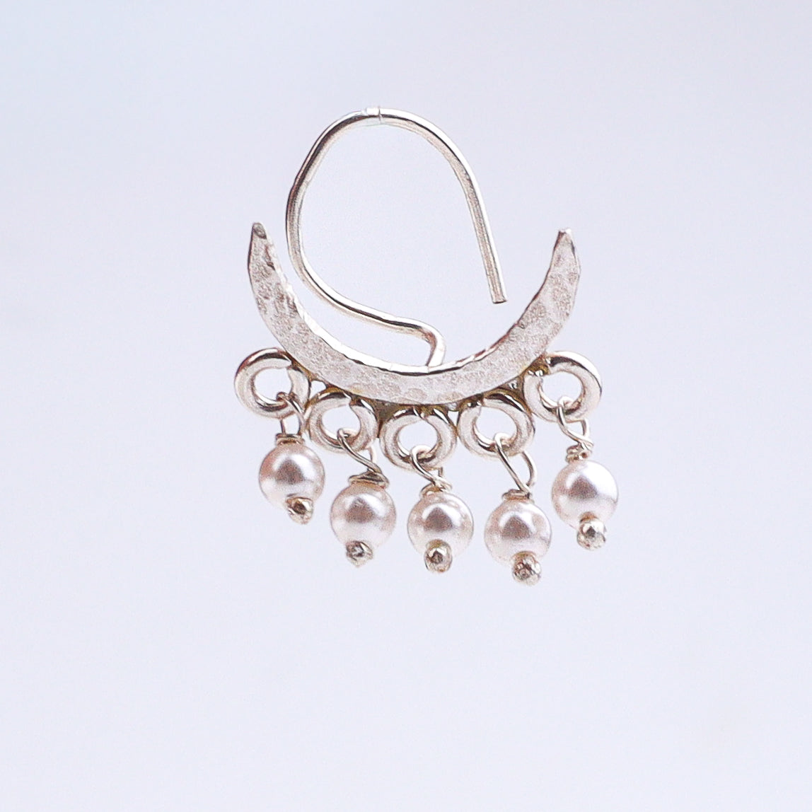 Silver Hammered Chandrakor Pierced Nose Pin (Large)