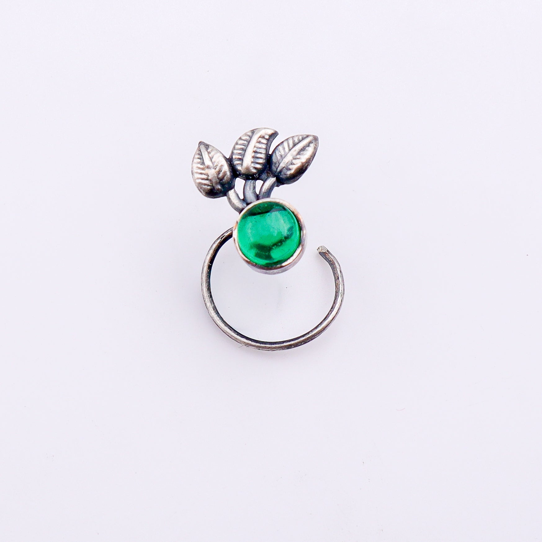 Oxidised Green Petalfall Pierced Nose Pin (Large)