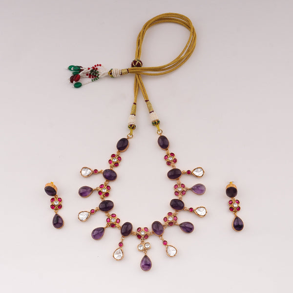 Detailed view of the 22K gold-plated fashion set highlighting intricate motifs, textured detailing, and a premium 22K gold-plated finish
