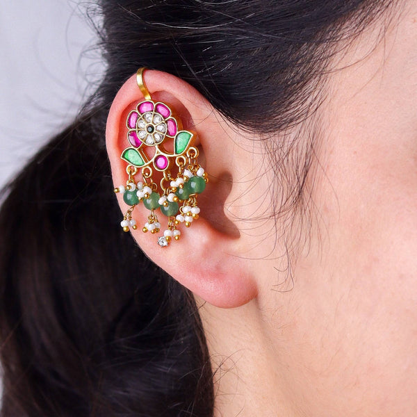 Model wearing 22K gold-plated fashion earrings for a sophisticated and contemporary jewelry look