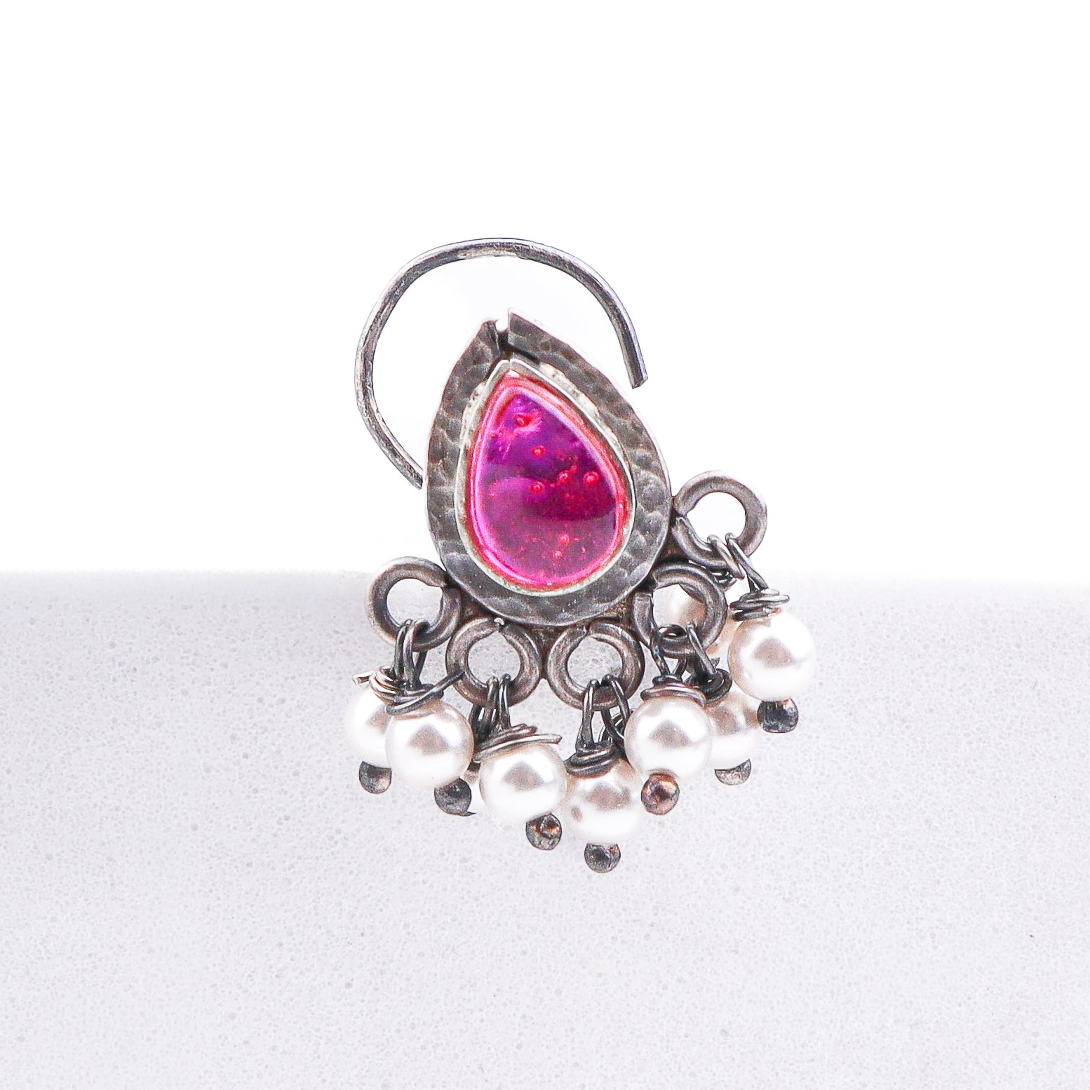 Oxidised Pink Drop Pierced Nose Pin (Large)