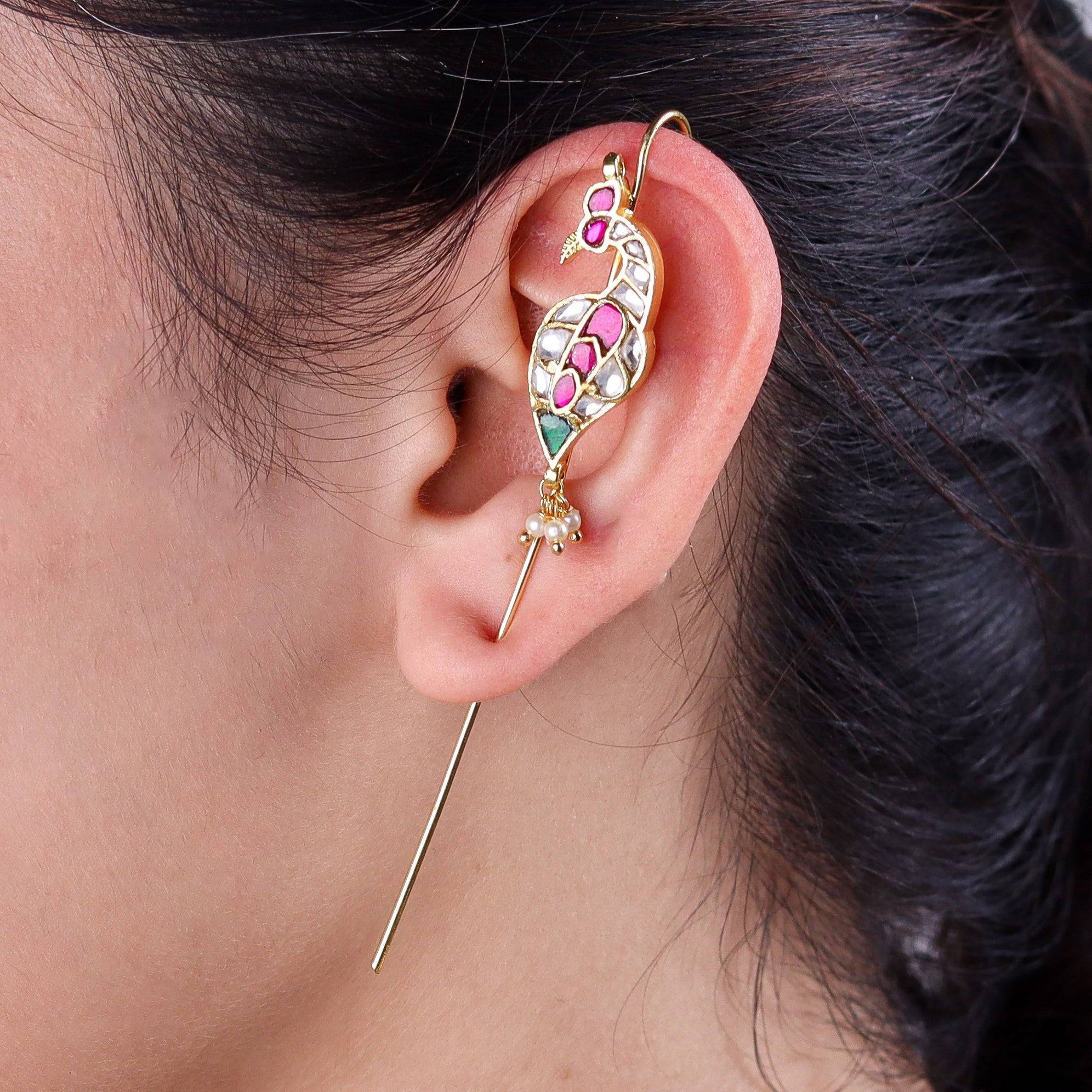 Model wearing a 22K gold-plated fashion ear cuff for a sophisticated and contemporary jewelry look