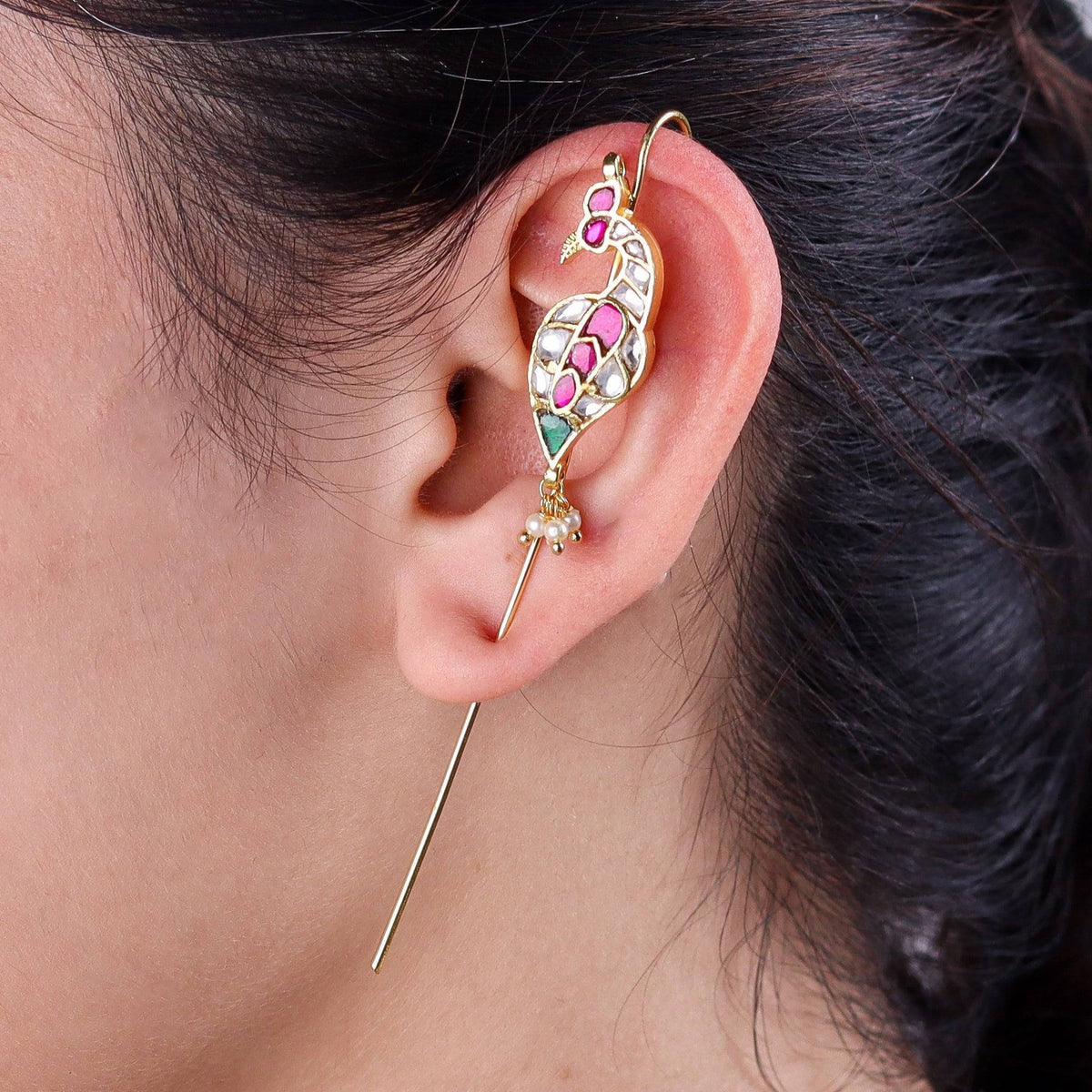 Model wearing a 22K gold-plated fashion ear cuff for a sophisticated and contemporary jewelry look
