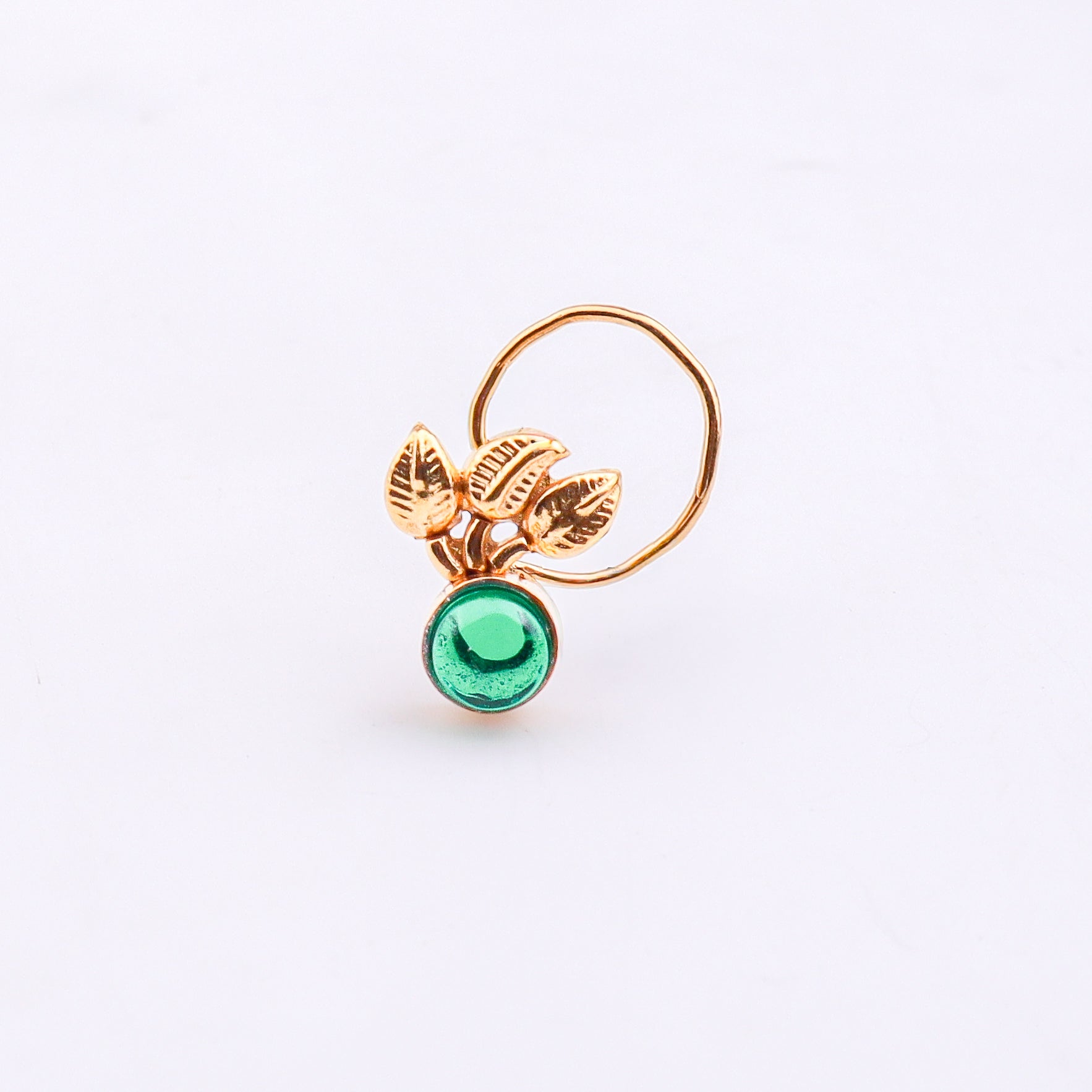 Green Petalfall Pierced Nose Pin | 22K Gold-Plated (Large)