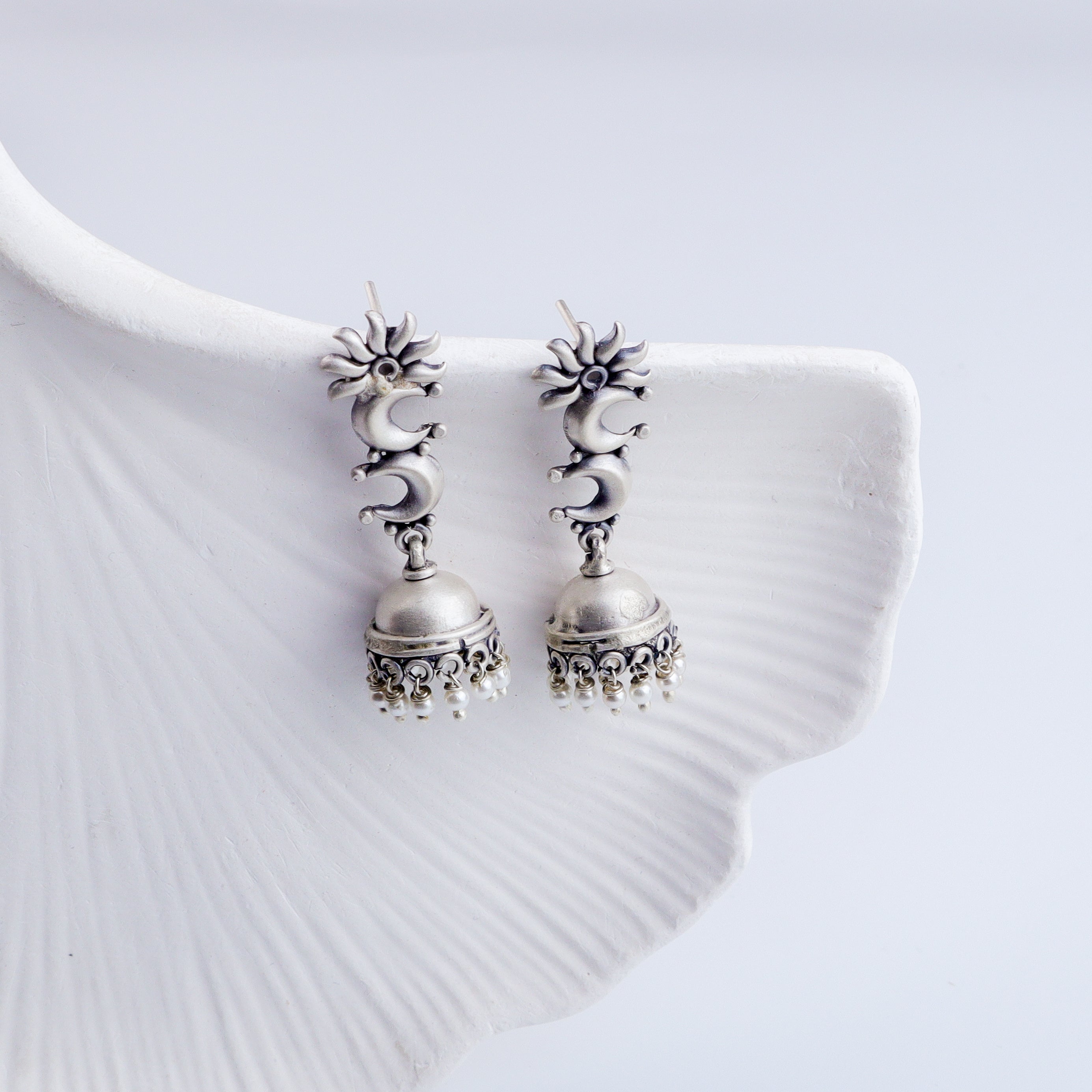 Mini Chaand Phool Jhumki - Small sized silver jhumka