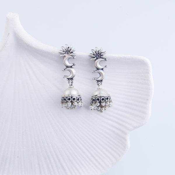 Mini Chaand Phool Jhumki - Small sized silver jhumka
