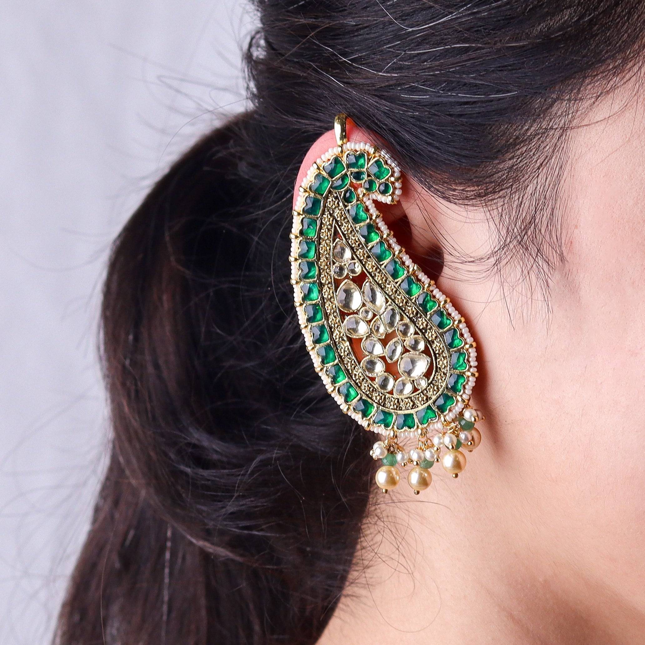 Model wearing a 22K gold-plated fashion ear cuff for a sophisticated and contemporary jewellery look