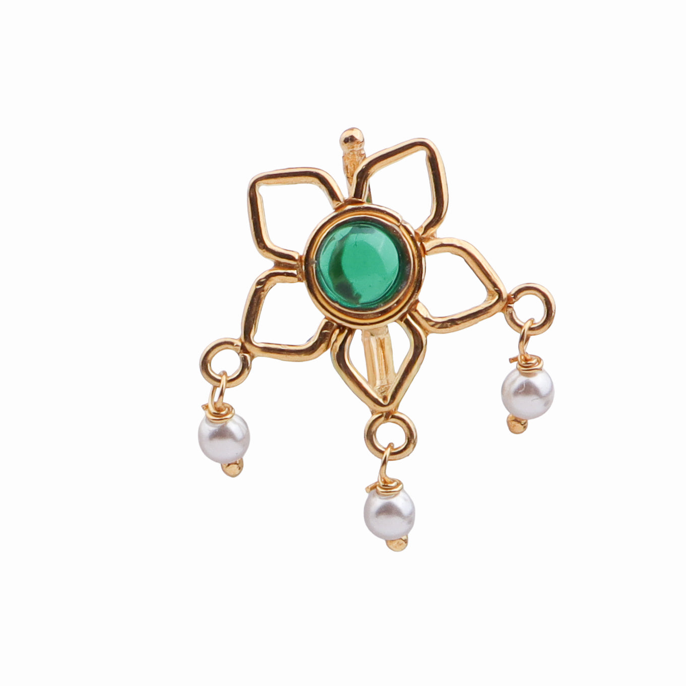 Green Flower Clip-On Nose Pin | 22K Gold-Plated (Large)