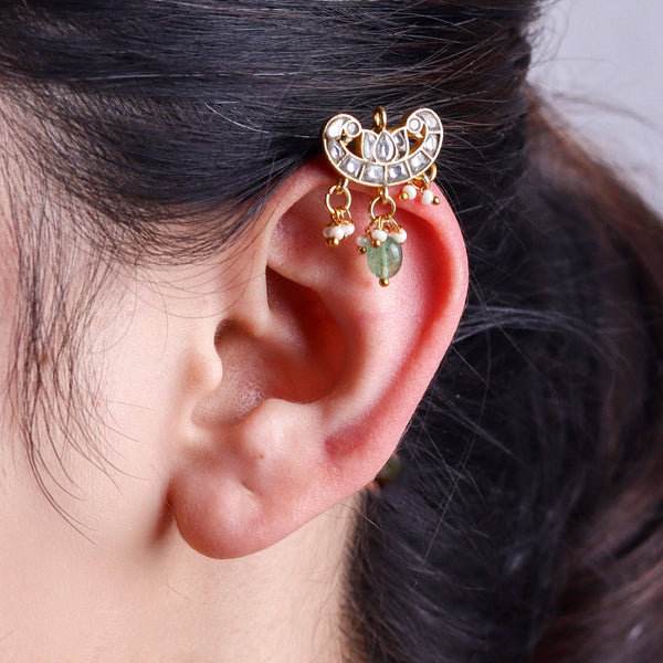 Model wearing 22K gold-plated fashion earrings for a sophisticated and contemporary jewelry look