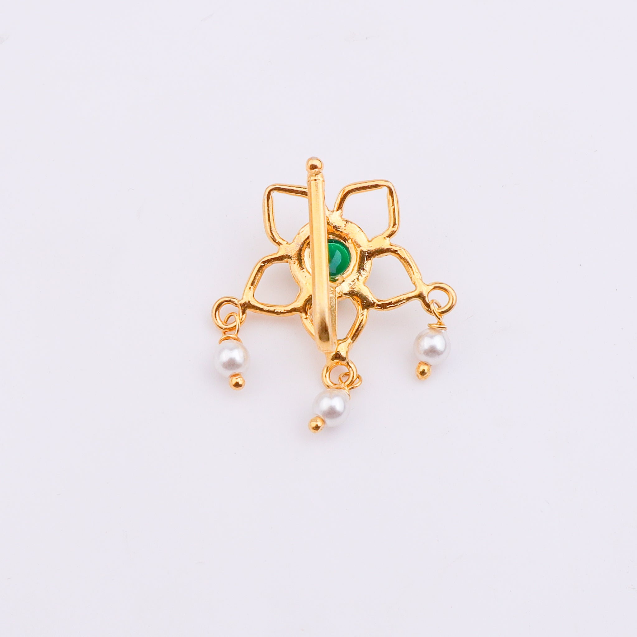 Green Flower Clip-On Nose Pin | 22K Gold-Plated (Large)