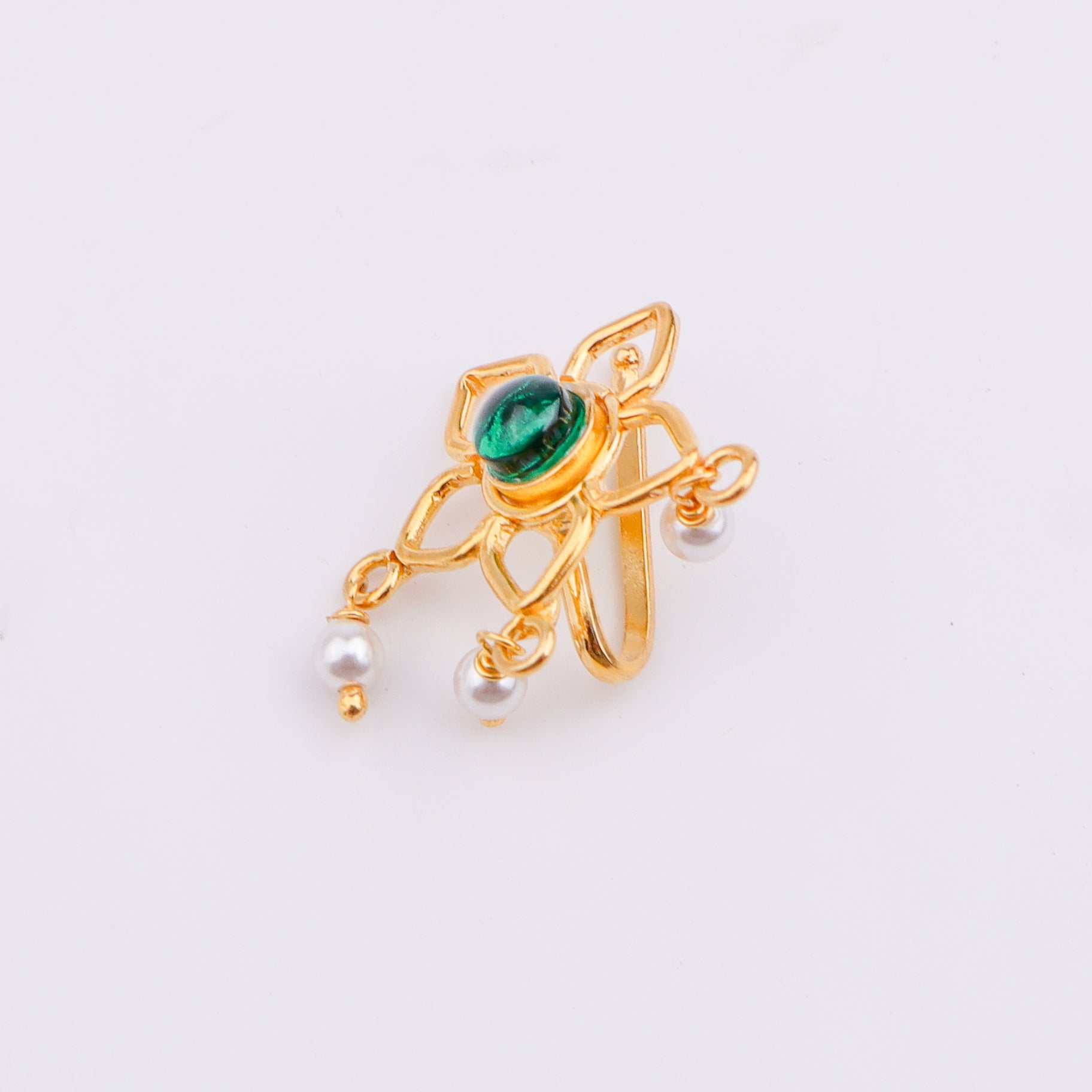 Green Flower Clip-On Nose Pin | 22K Gold-Plated (Large)