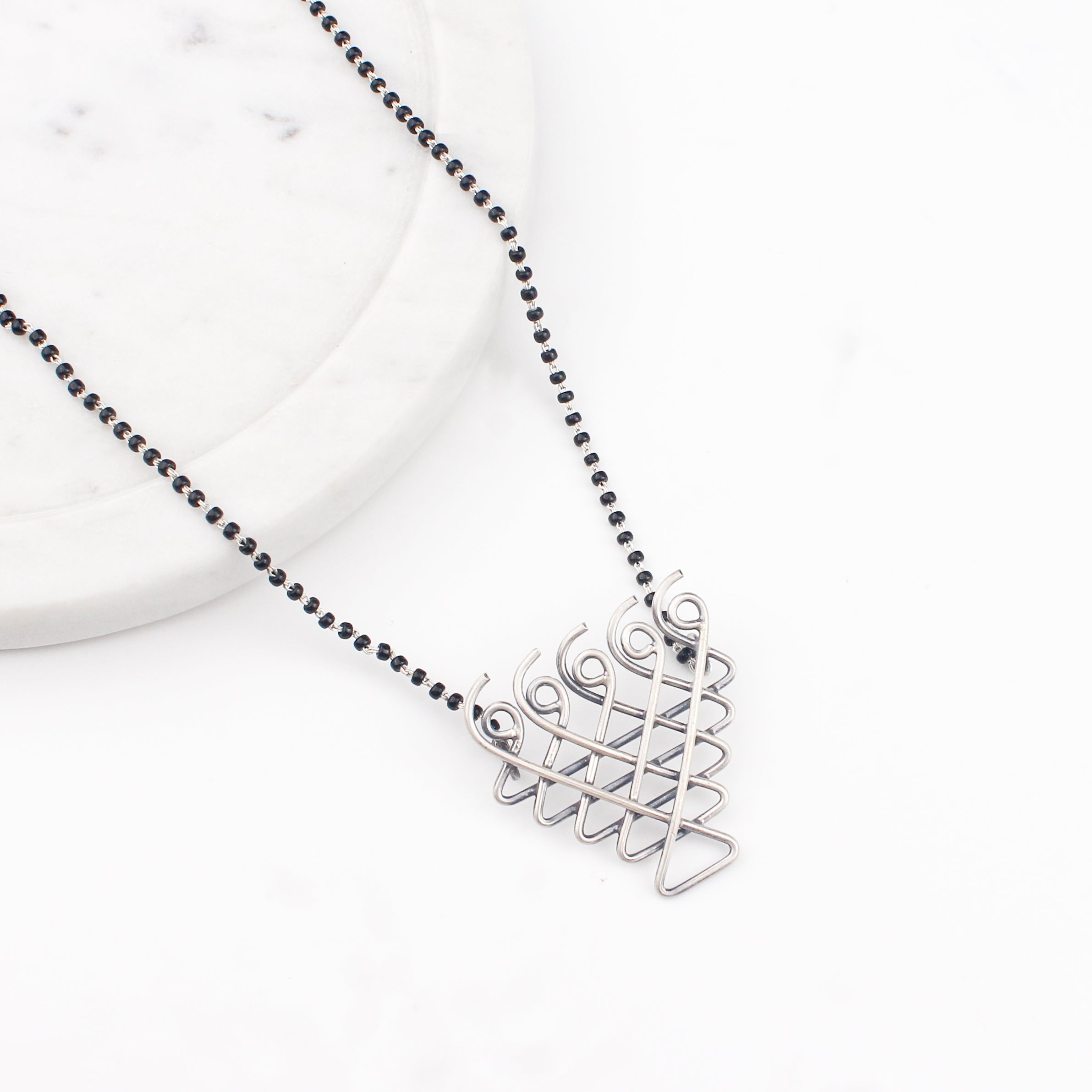 Silver Saraswati Mangalsutra (Medium Motif)