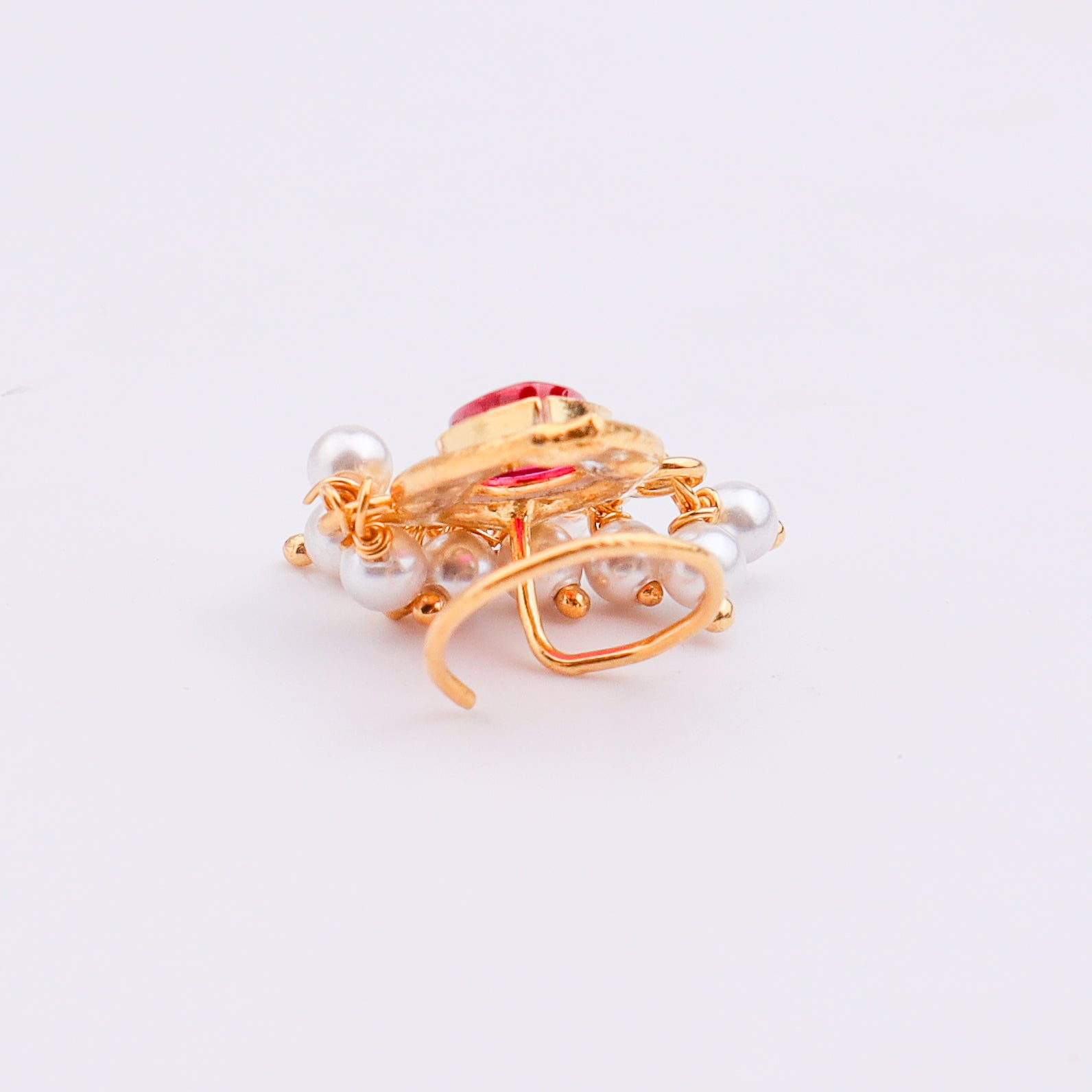Pink Drop Pierced Nose Pin | 22K Gold-Plated (Large)