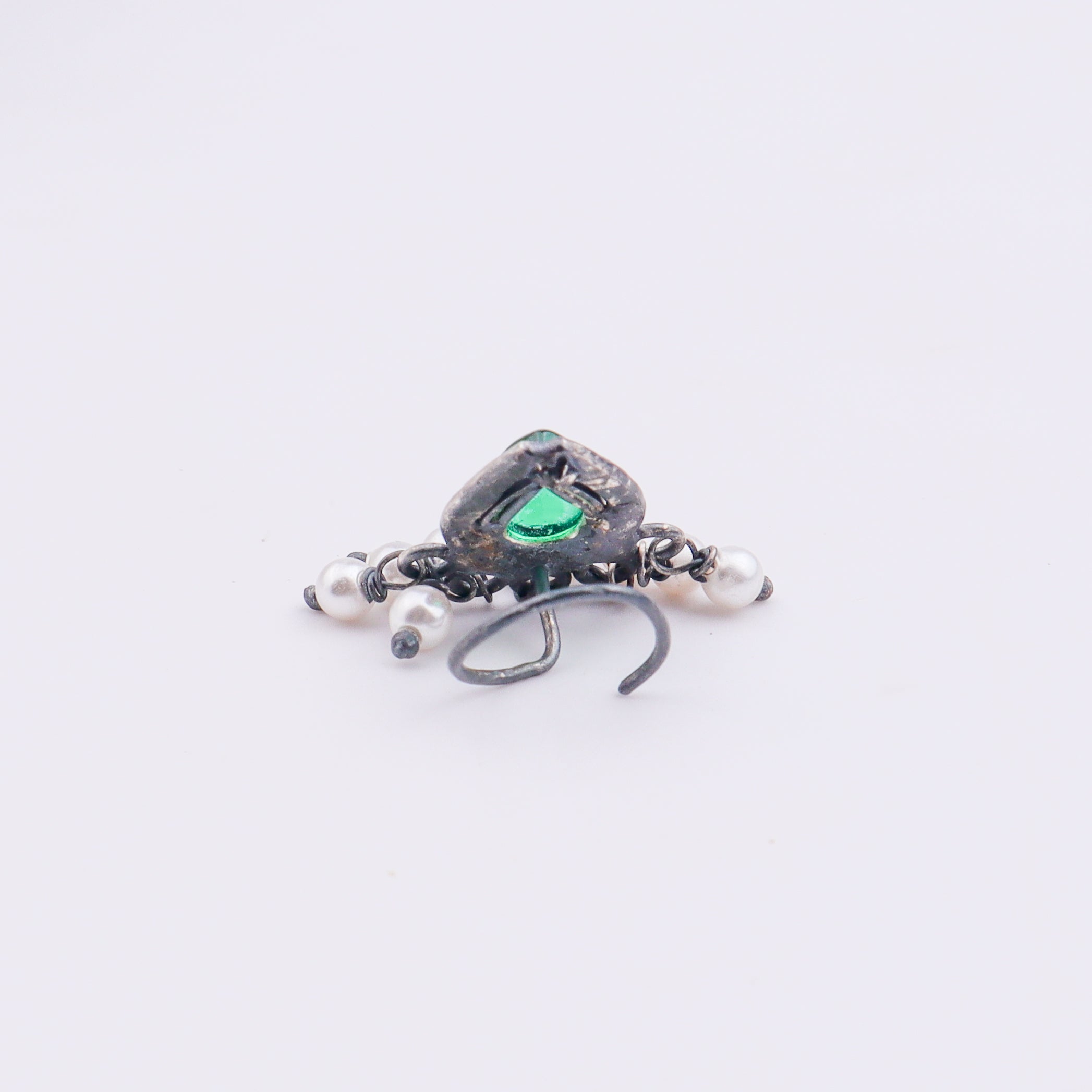 Oxidised Green Drop Pierced Nose Pin (Large)