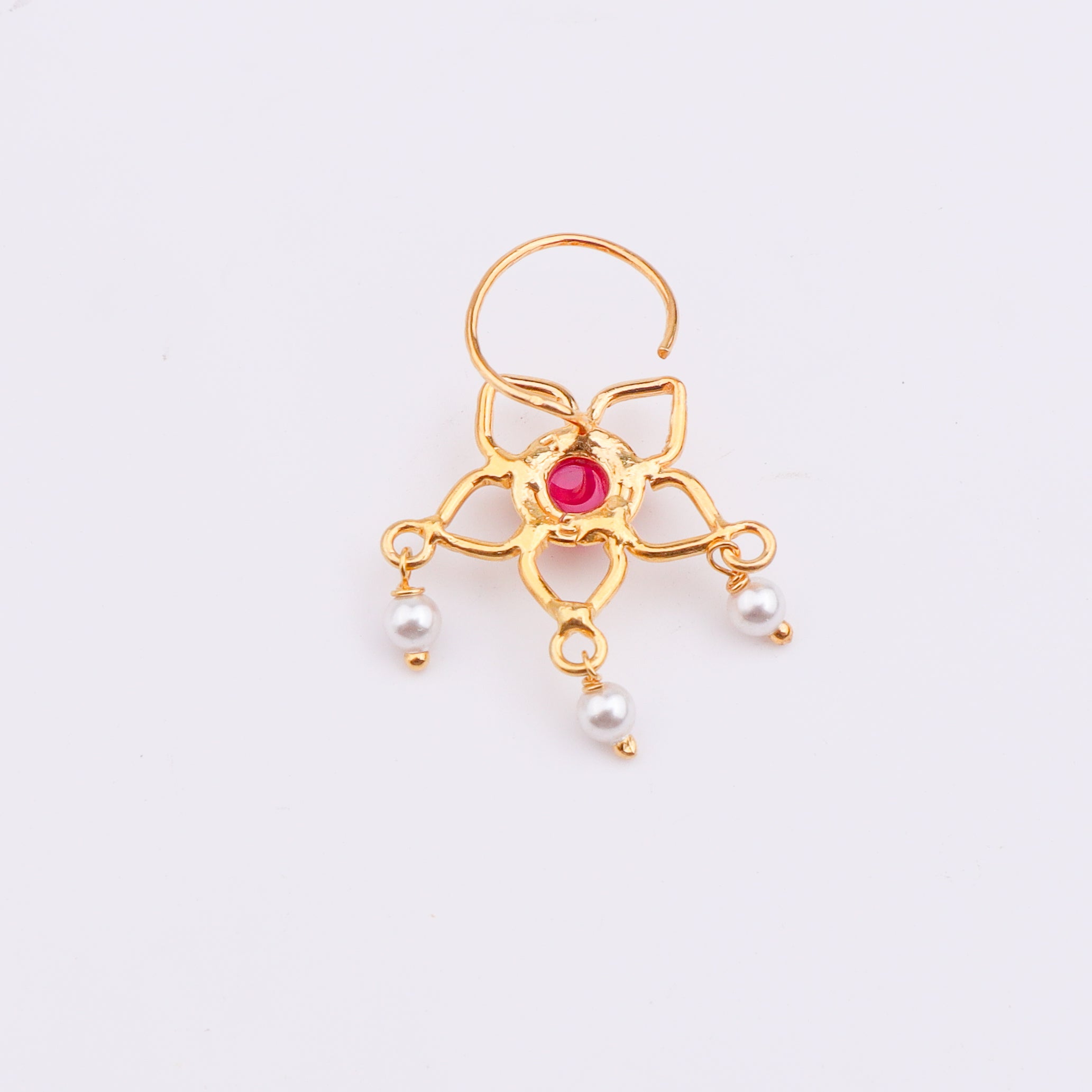 Pink Flower Pierced Nose Pin | 22K Gold-Plated (Large)