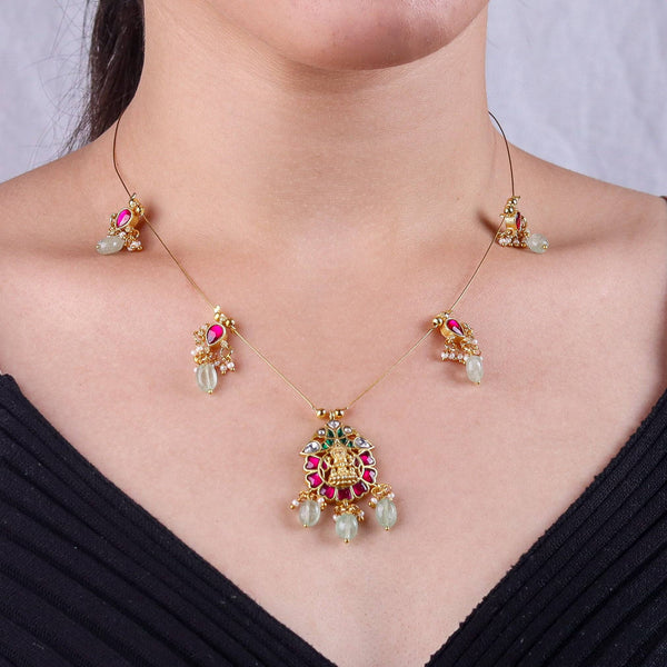Model wearing 22K gold-plated fashion necklace for a sophisticated and elegant jewelry look