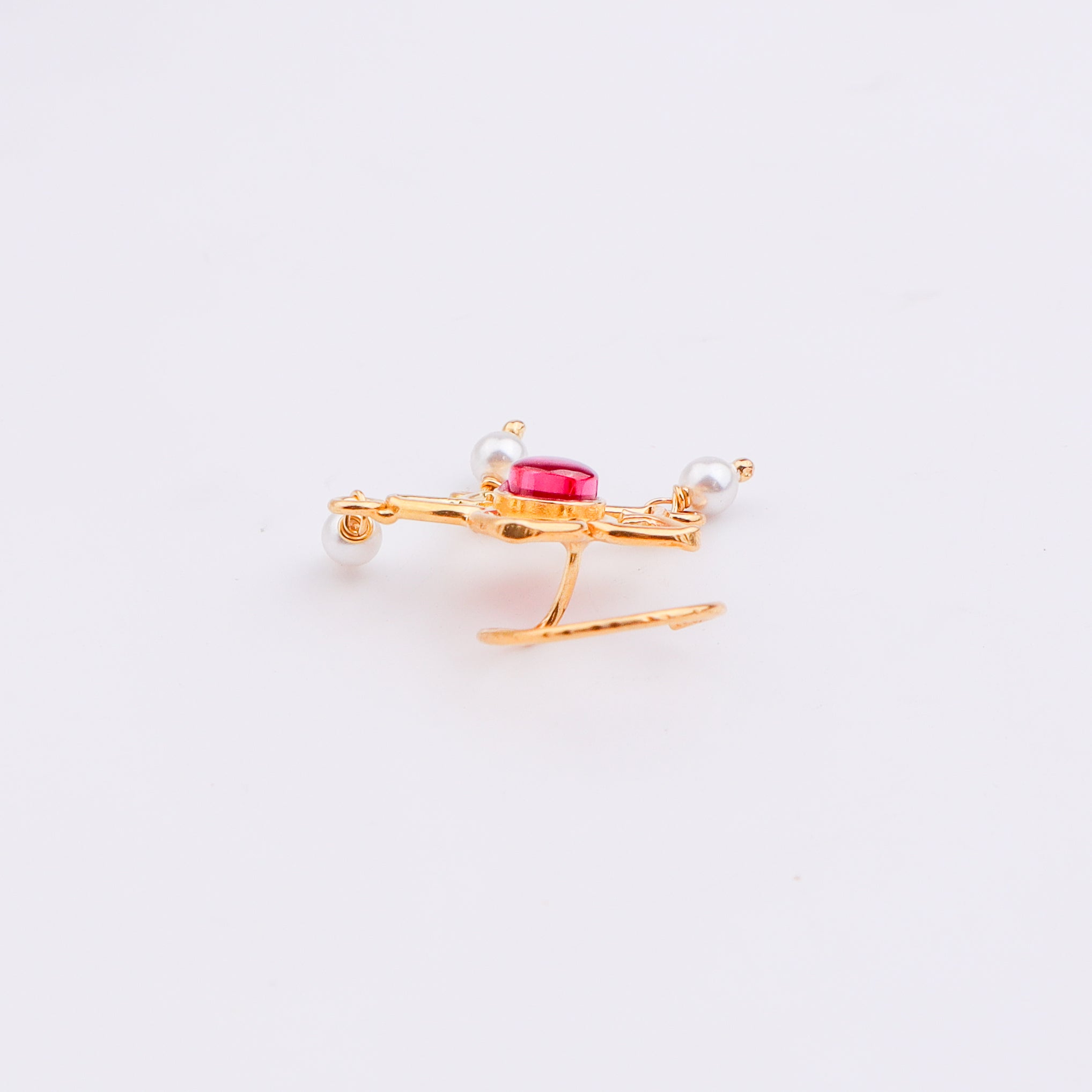 Pink Flower Pierced Nose Pin | 22K Gold-Plated (Large)