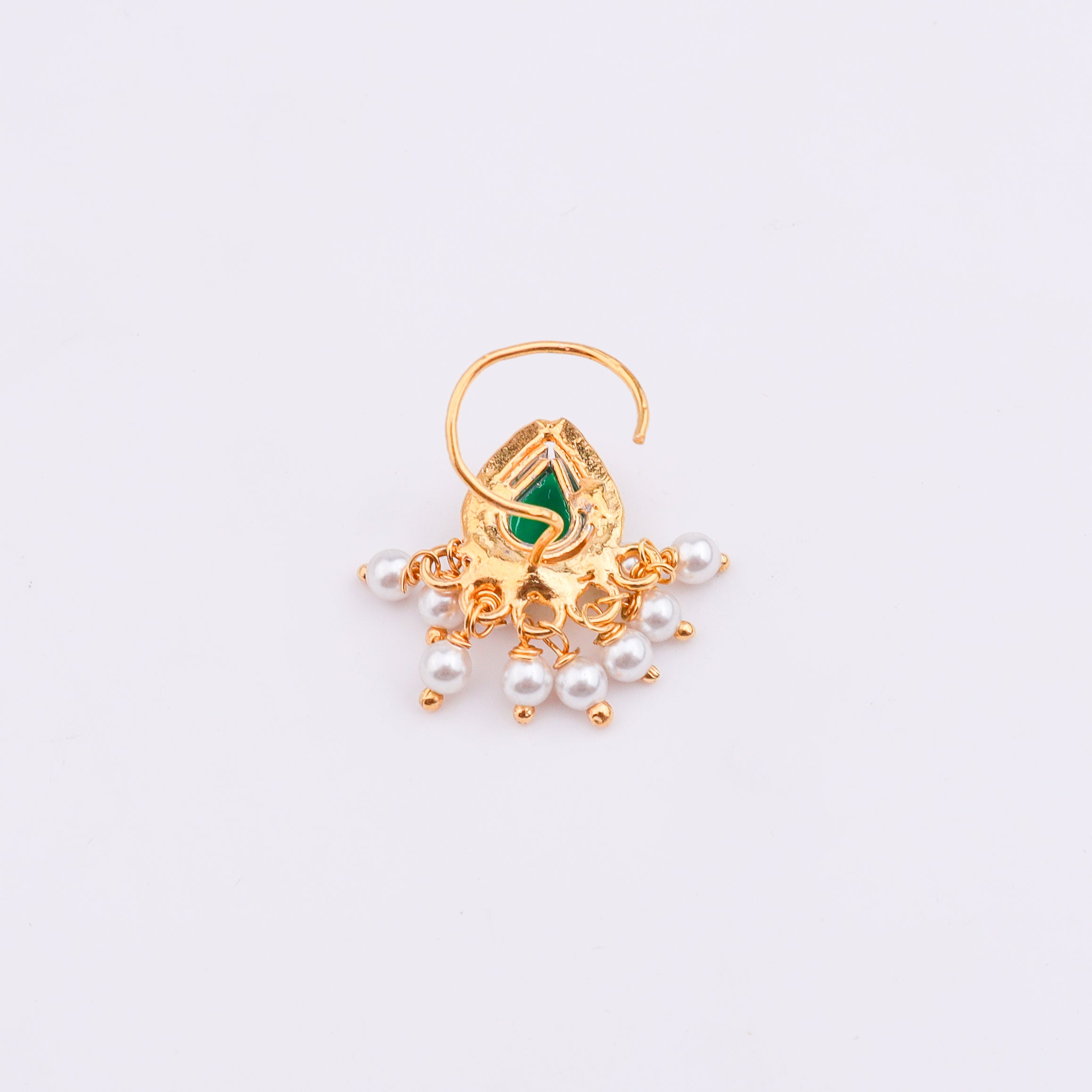 Green Drop Pierced Nose Pin | 22K Gold-Plated (Large)