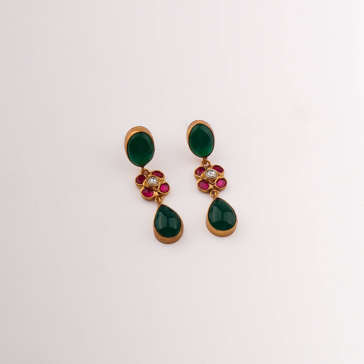 Angled view of 22K gold-plated fashion set highlighting its coordinated design, elegant structure, and polished gold finish
