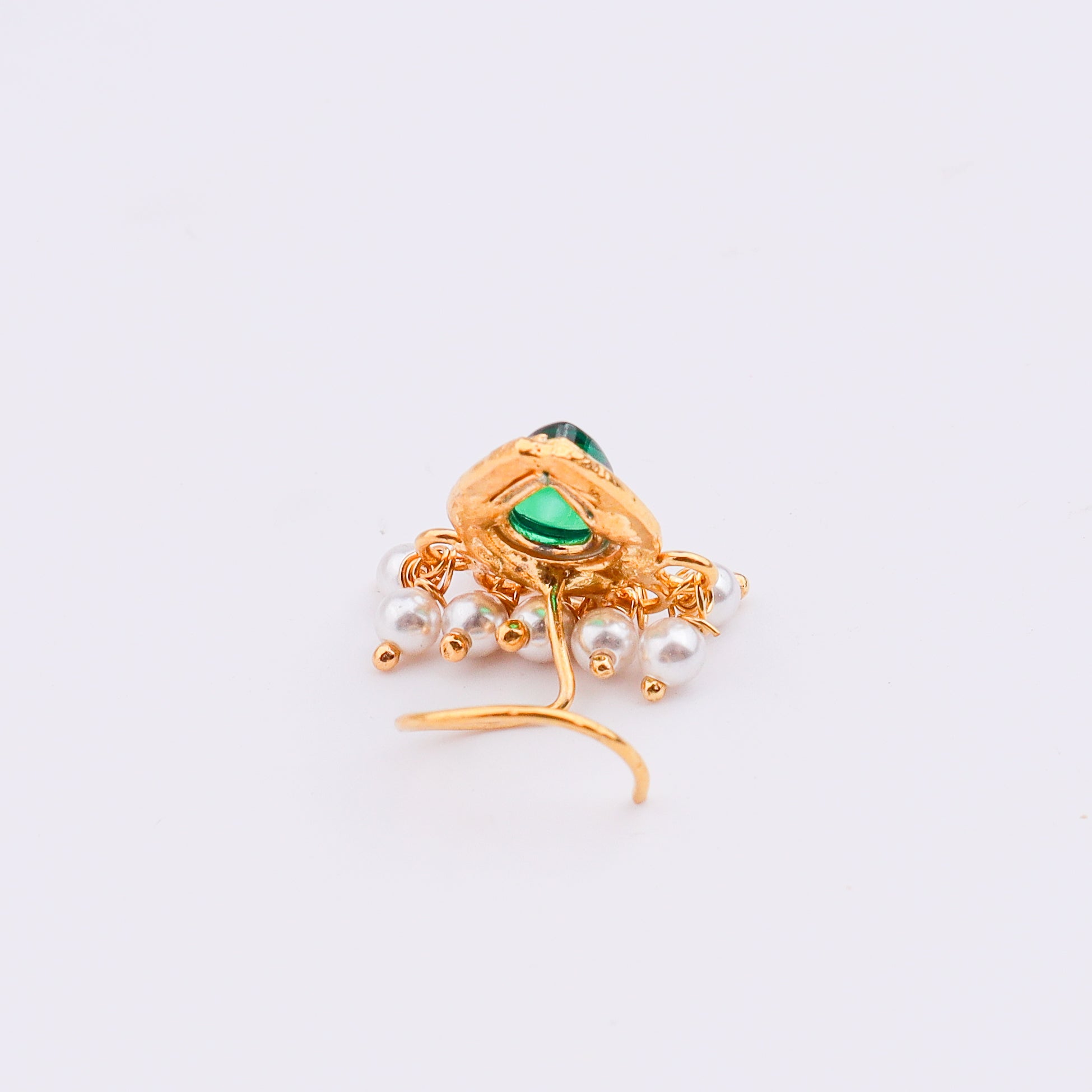 Green Drop Pierced Nose Pin | 22K Gold-Plated (Large)