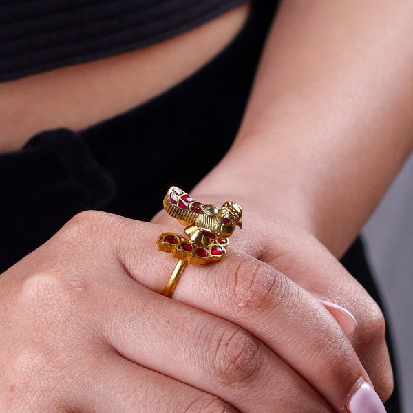 Model wearing 22K gold-plated fashion ring for a sophisticated and contemporary jewelry look