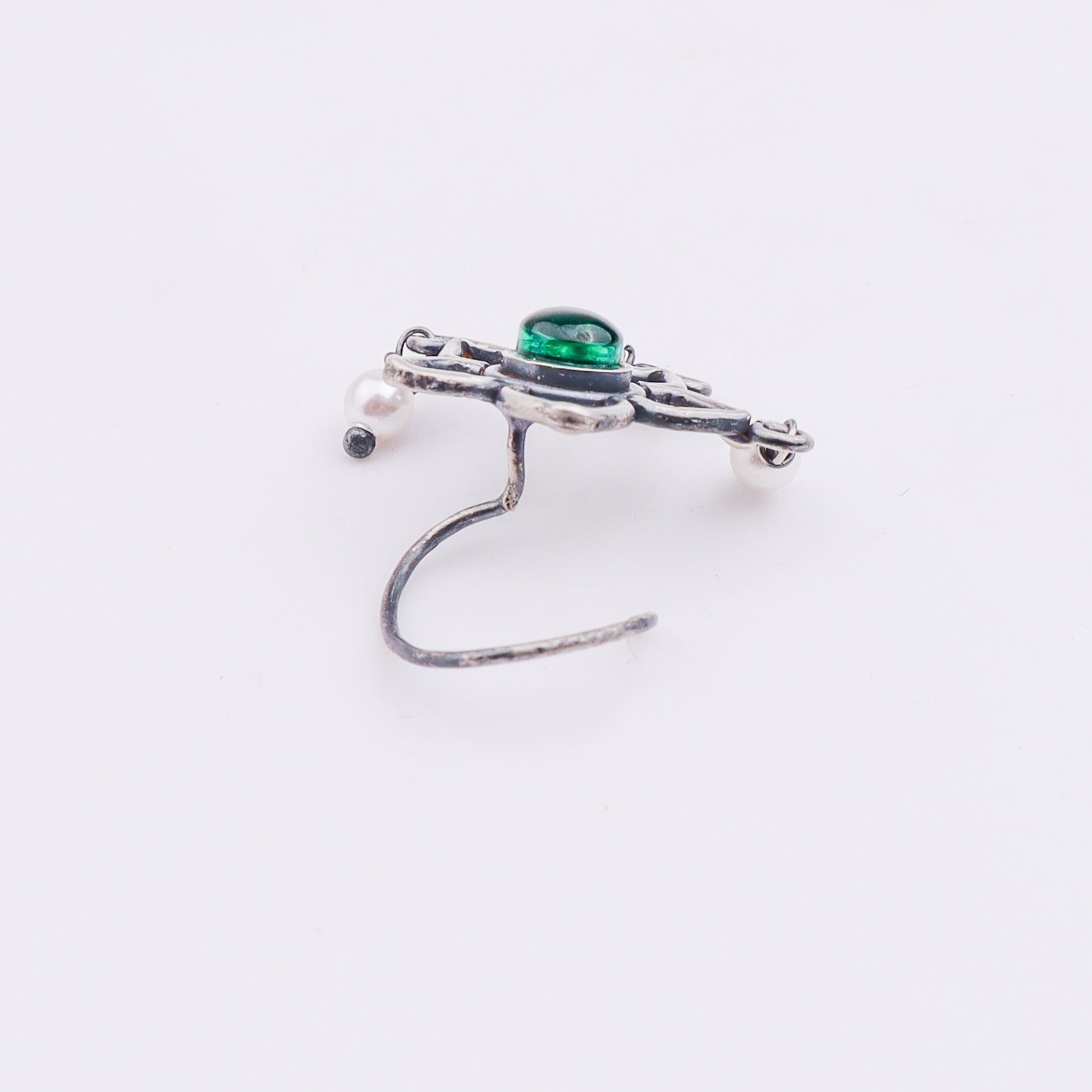 Oxidised Green Flower Pierced Nose Pin (Large)