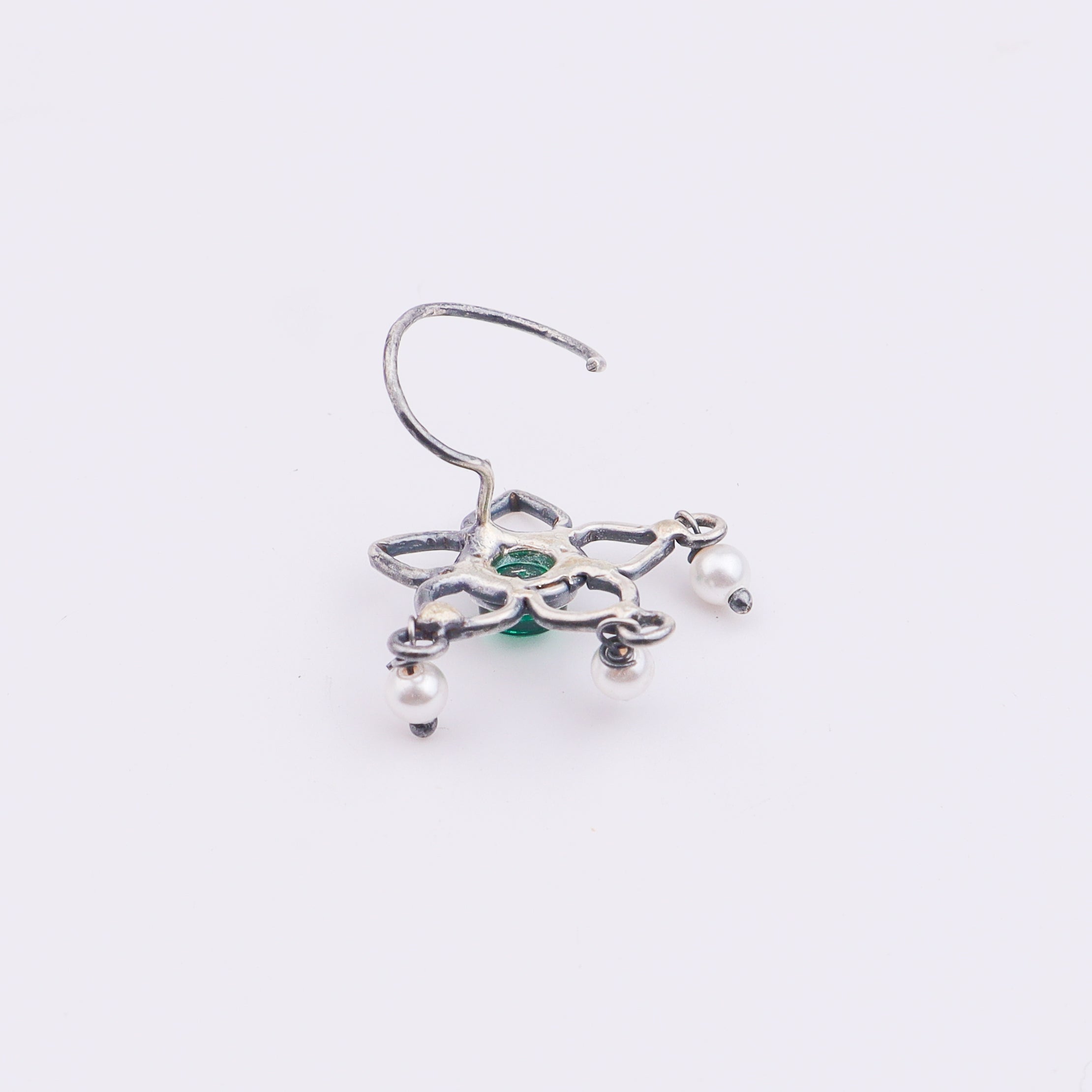Oxidised Green Flower Pierced Nose Pin (Large)