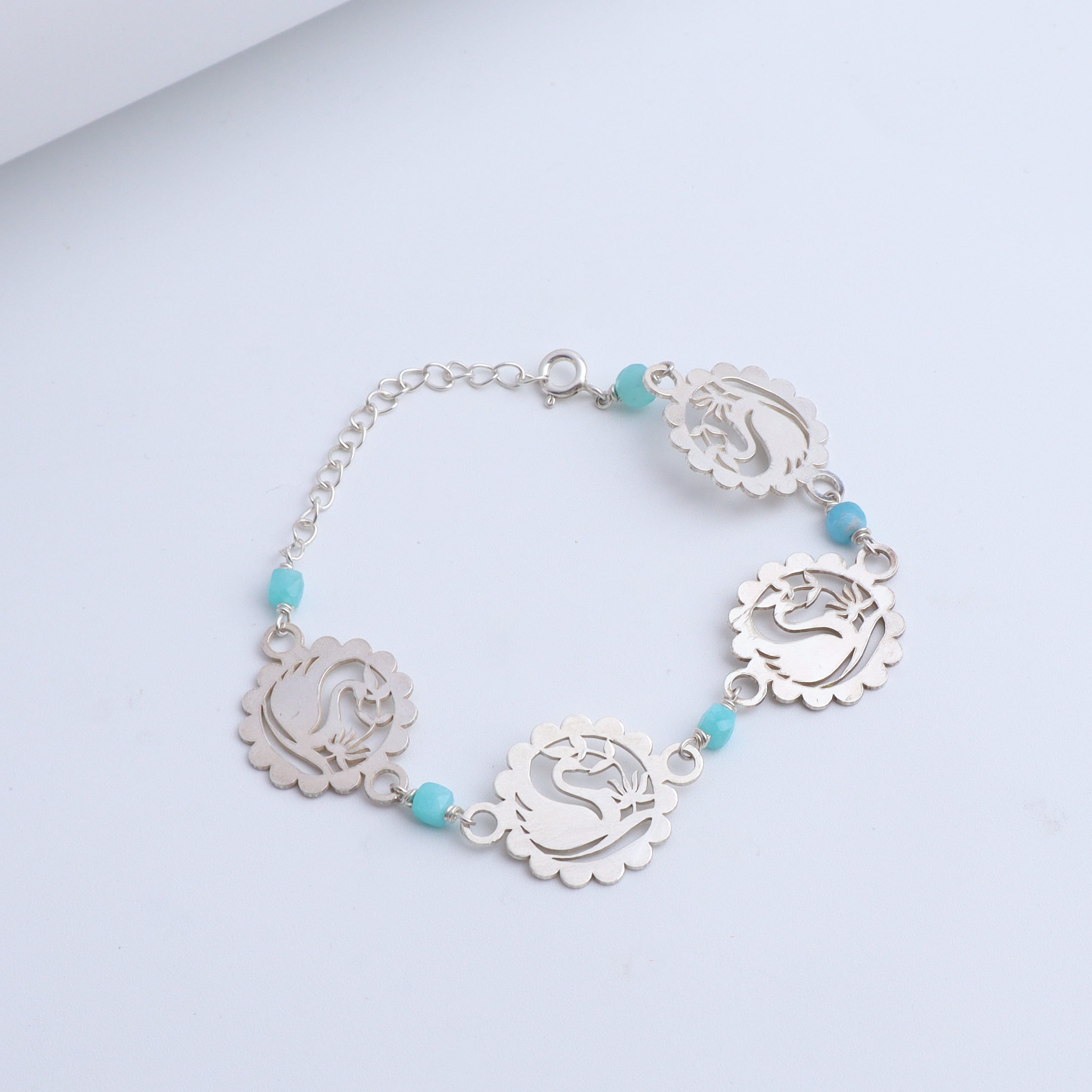 Silver Swan Multi-Motif Bracelet with Amazonite Stones