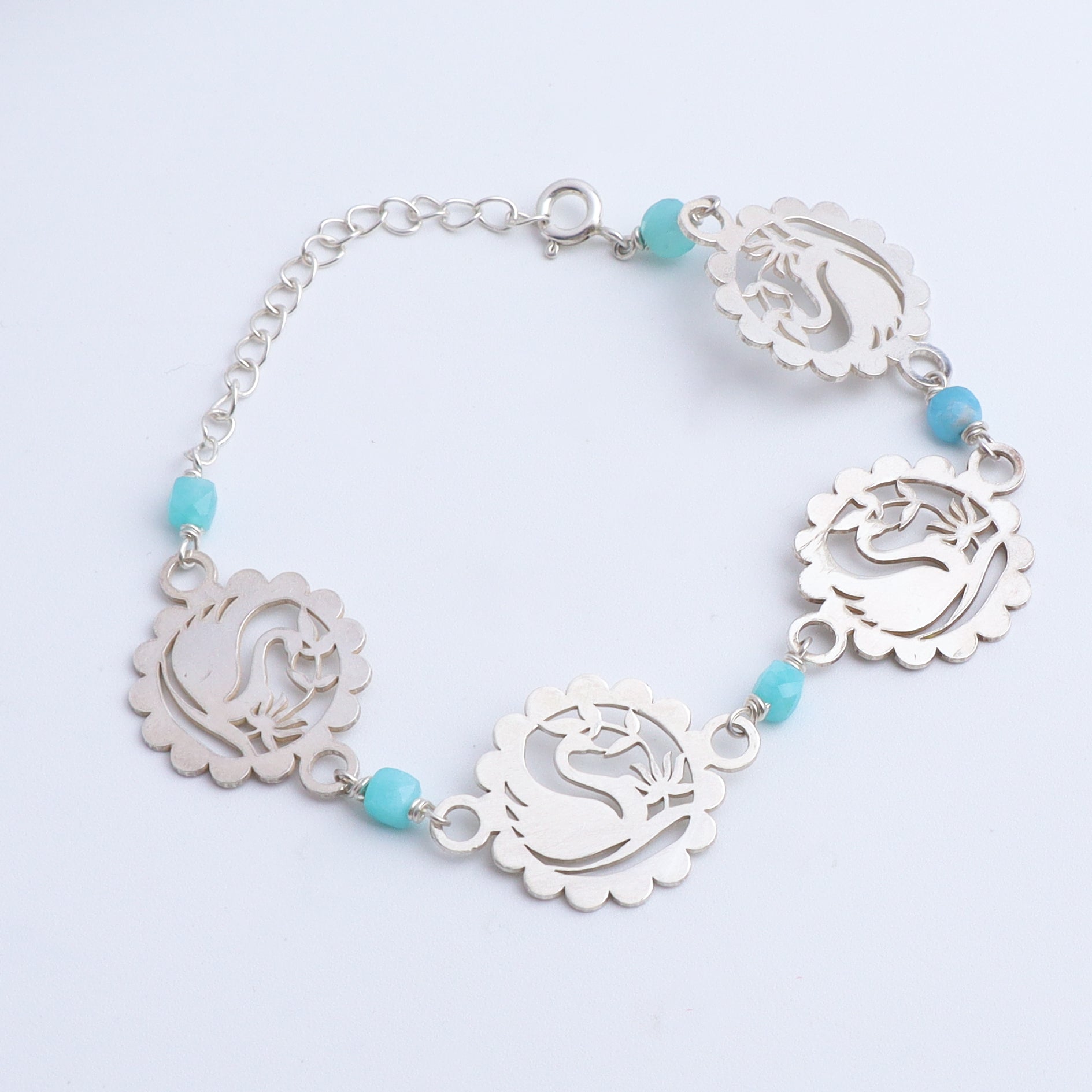Silver Swan Multi-Motif Bracelet with Amazonite Stones