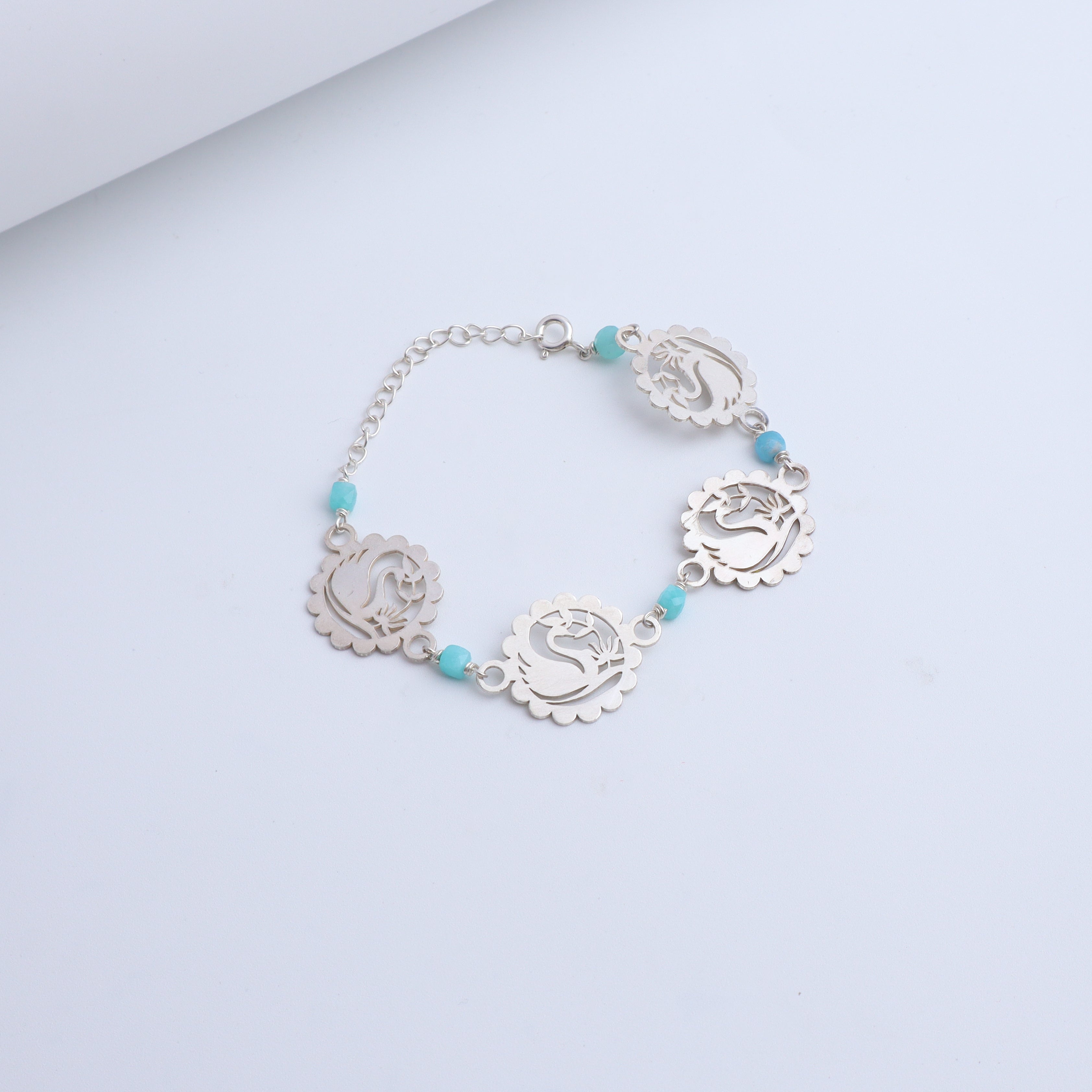 Silver Swan Multi-Motif Bracelet with Amazonite Stones
