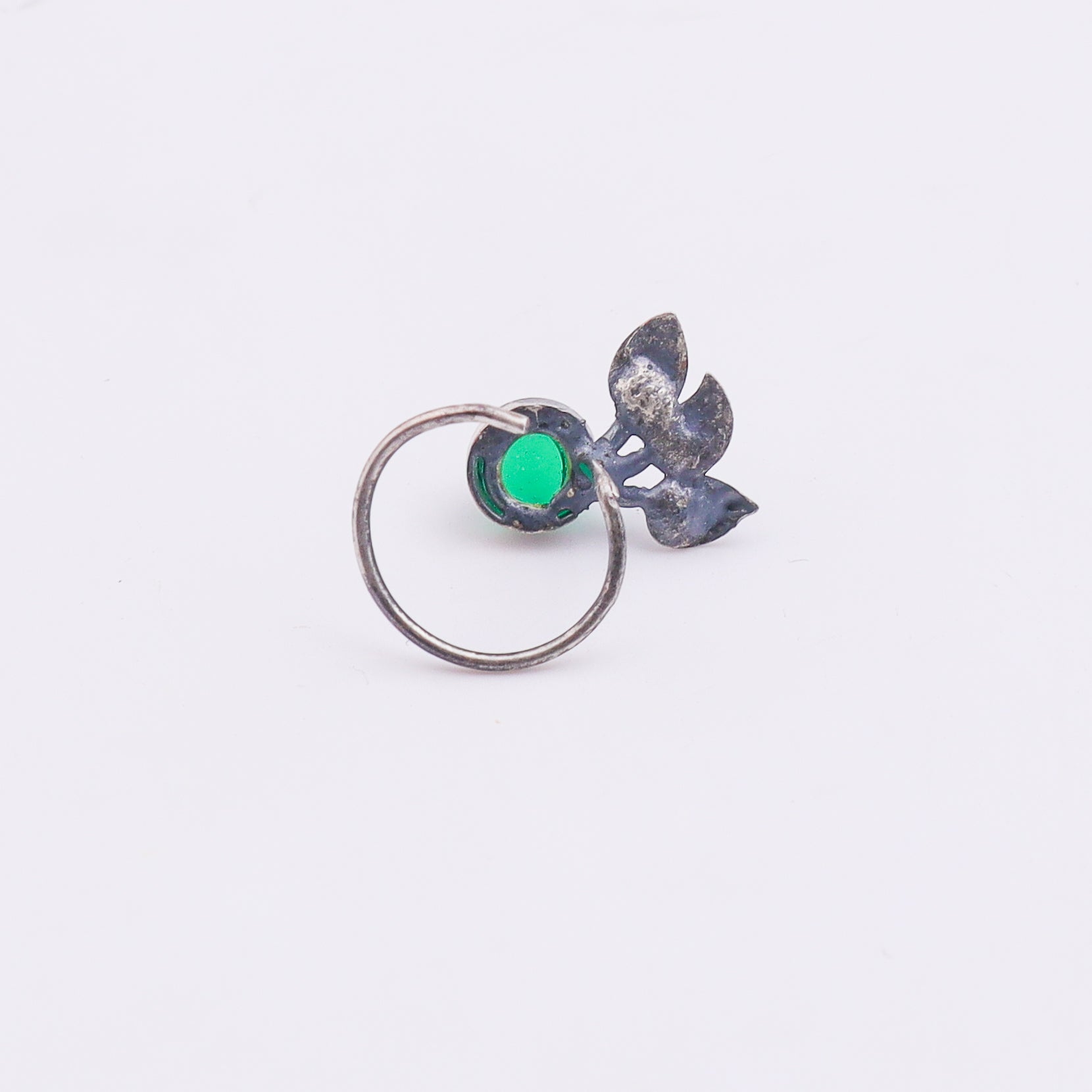 Oxidised Green Petalfall Pierced Nose Pin (Large)