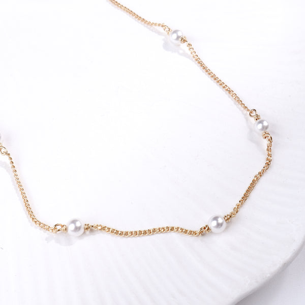 Pearl Chain Necklace - Silver, Gold Plated