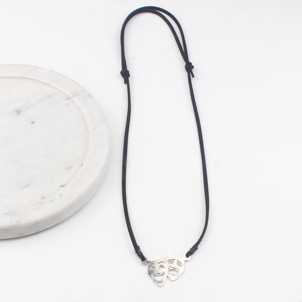 Melpomene and Thalia - Drama Pendant with Suede Cord