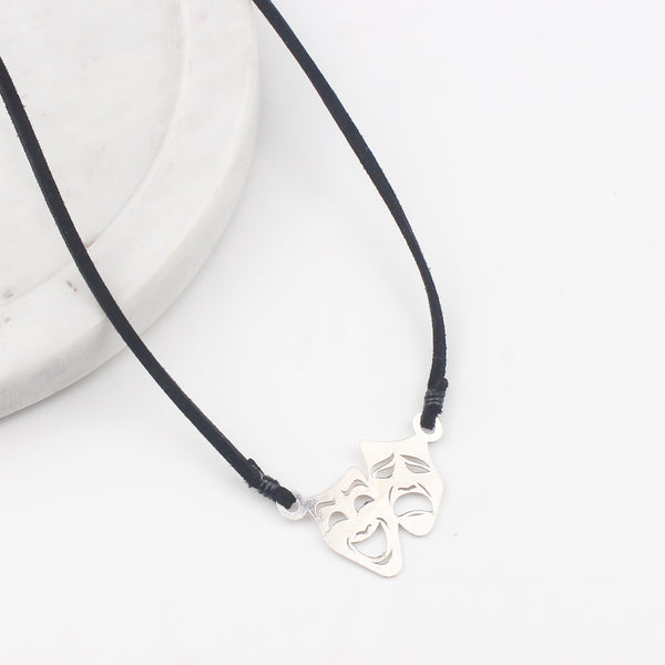 Melpomene and Thalia - Drama Pendant with Suede Cord