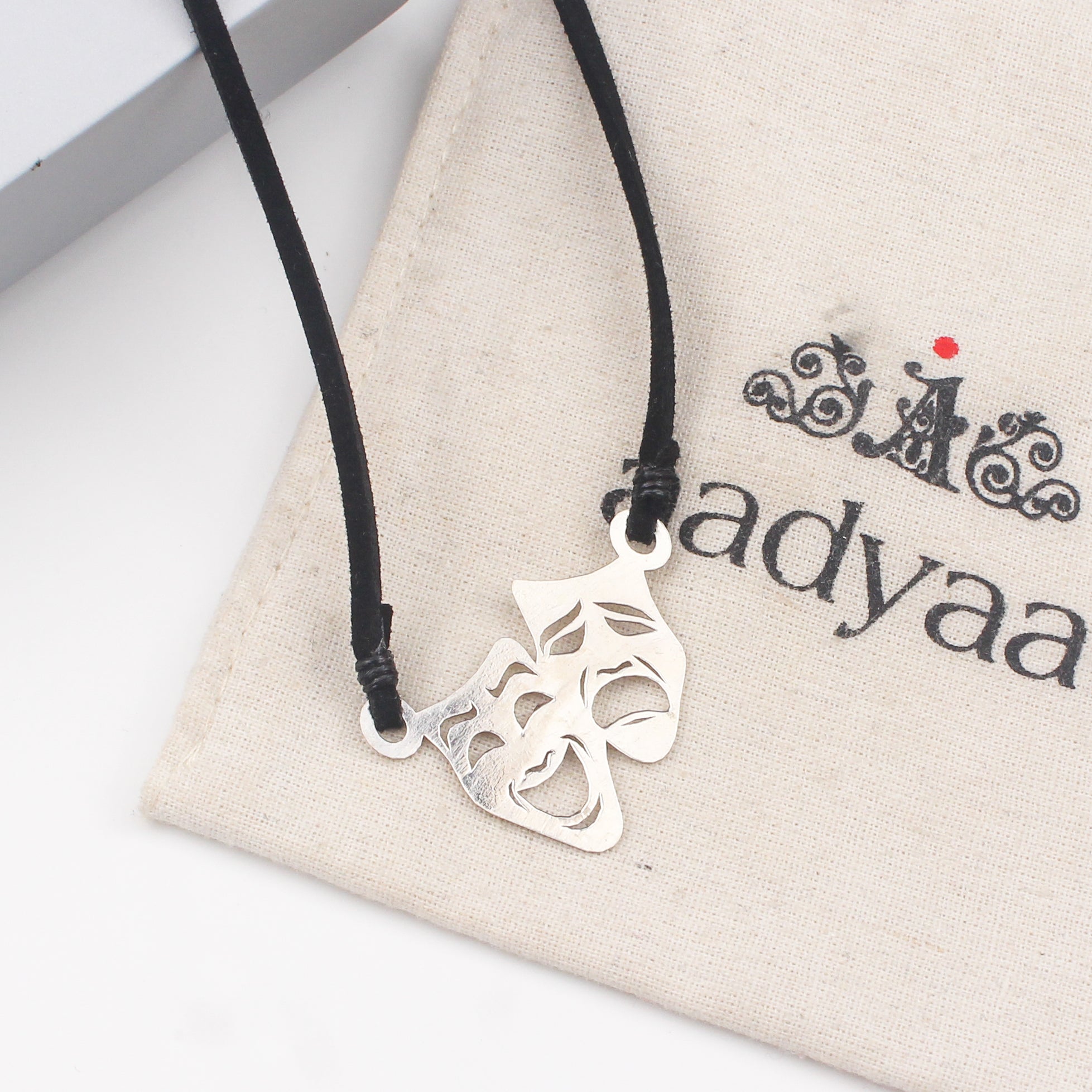 Melpomene and Thalia - Drama Pendant with Suede Cord