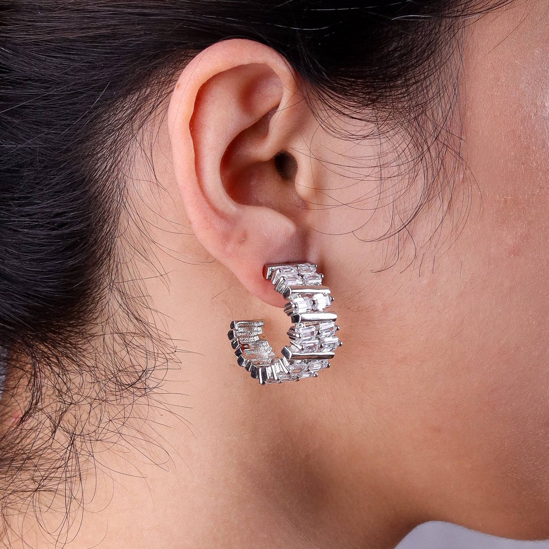 Model wearing a fashion earring for a stylish and contemporary jewelry look