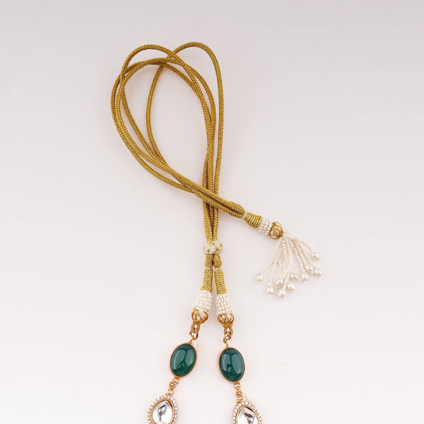 Angled view of 22K gold-plated fashion set highlighting its coordinated design, elegant structure, and polished gold finish