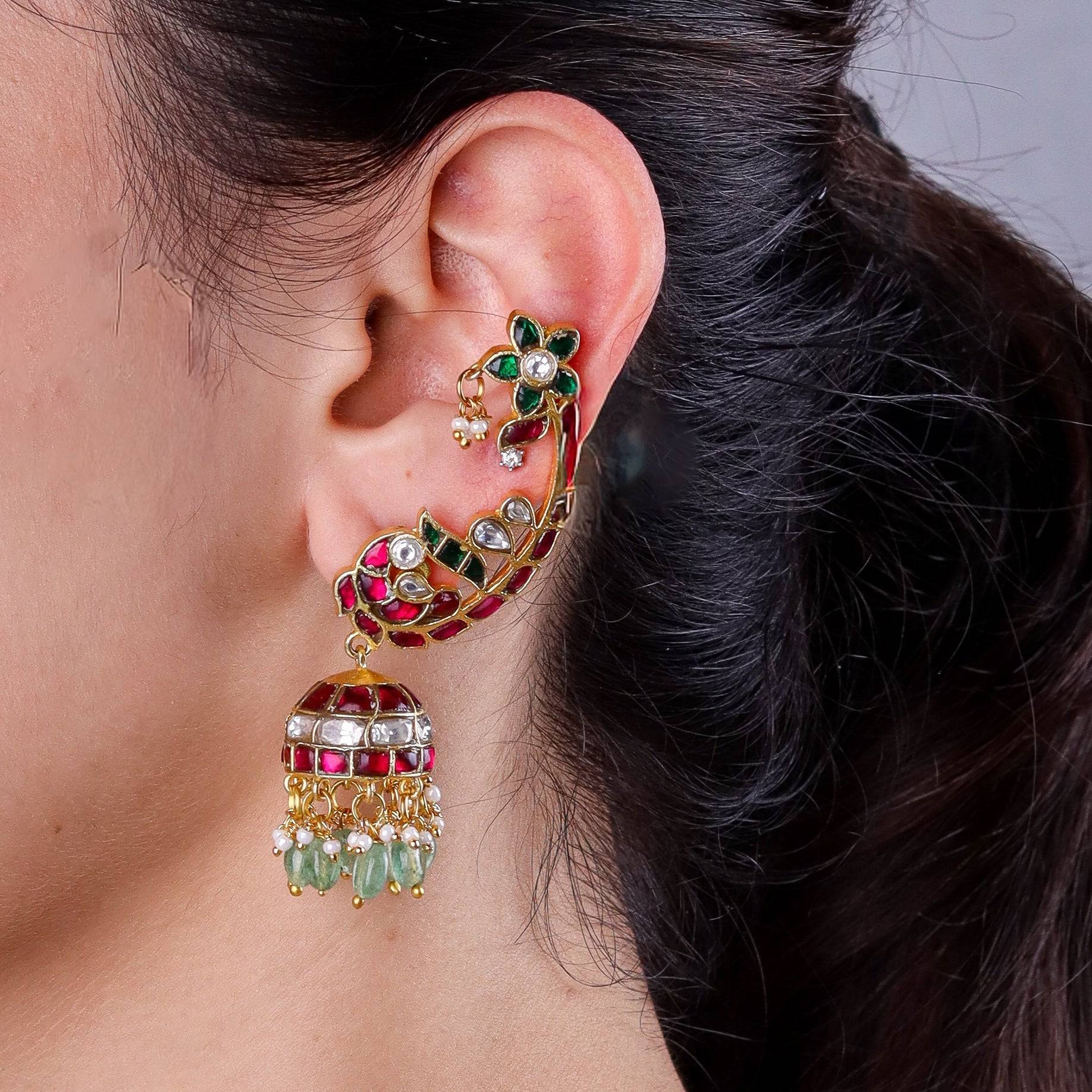 Model wearing a 22K gold-plated fashion ear cuff for a sophisticated and contemporary jewelry look