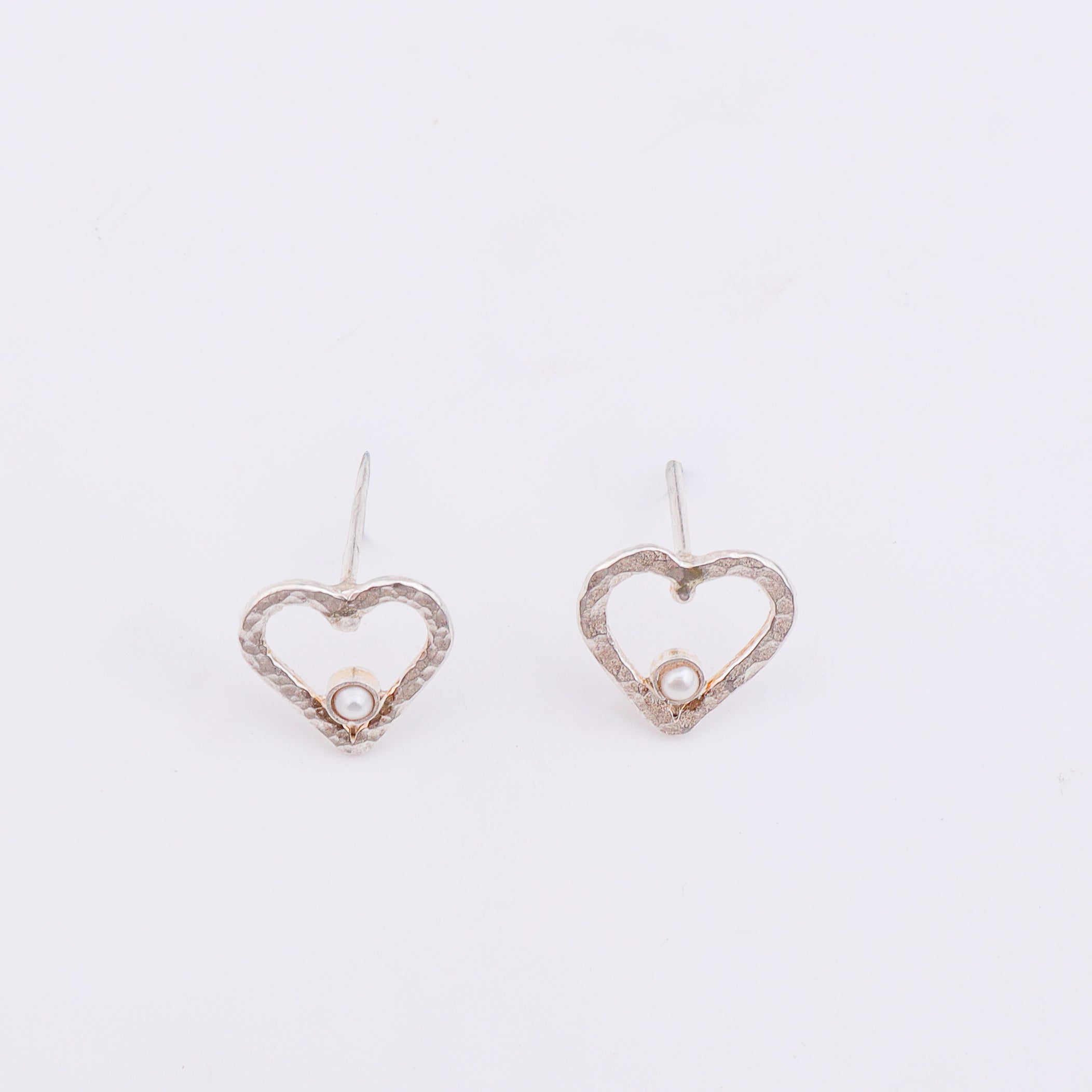 Sliver Heart and Pearl Earrings